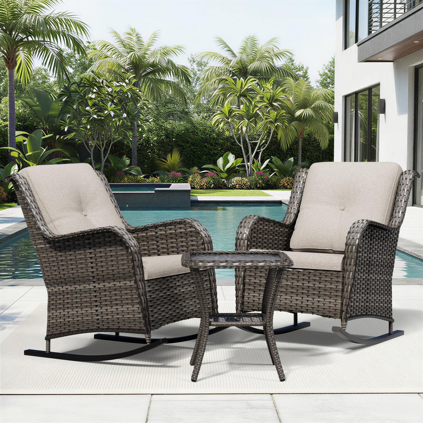 Joyside Patio Chairs Set of 2, Wicker Patio Furniture with High Back, Deep Seating, Wide Armrest, Thickened Cushions, Outdoor Rattan Furniture for Deck, Porch Use