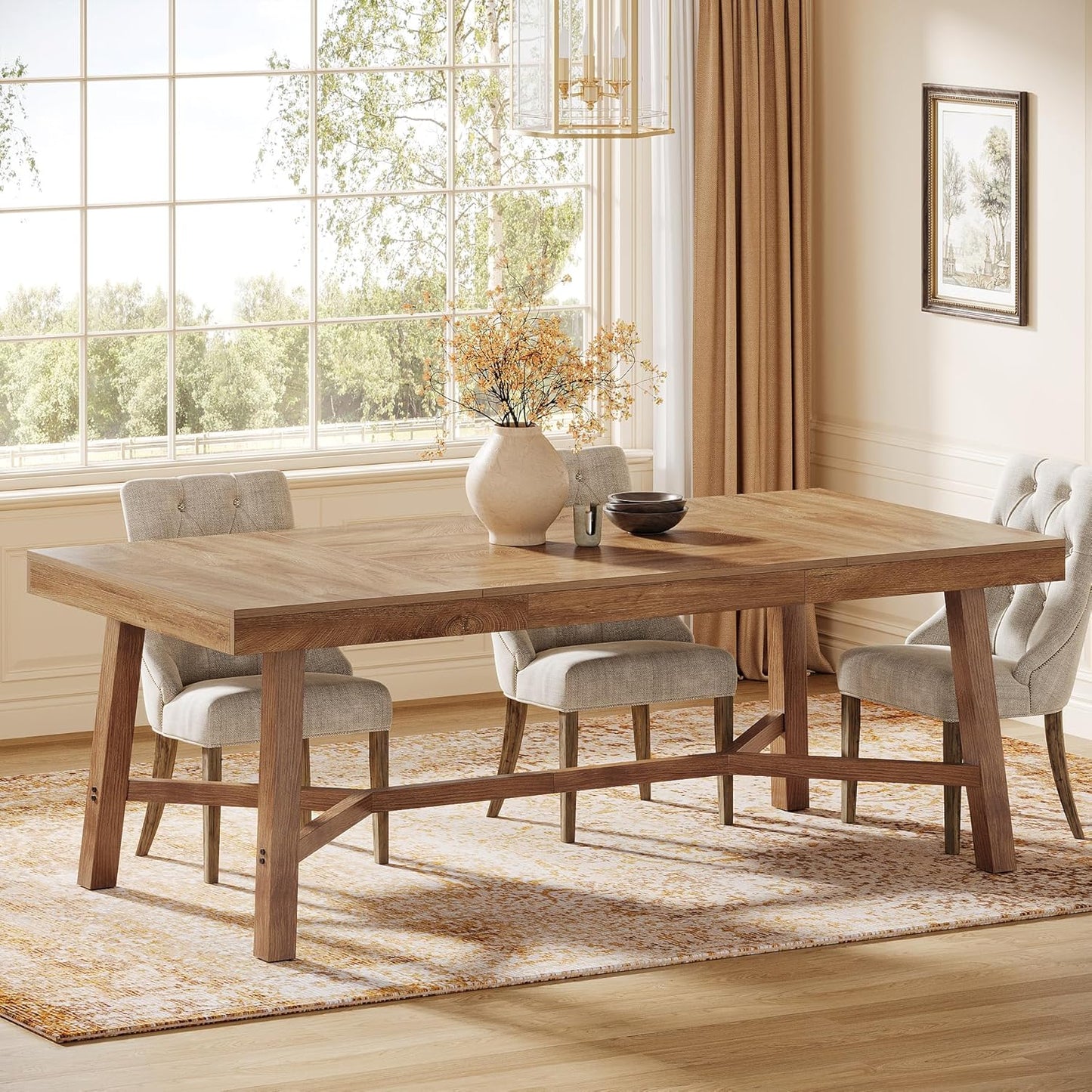 Tribesigns 70.9-Inch Dining Table for 6-8, Large Farmhouse Kitchen Table with Reinforced Metal Legs for Kitchen & Dining & Living Room, Natural