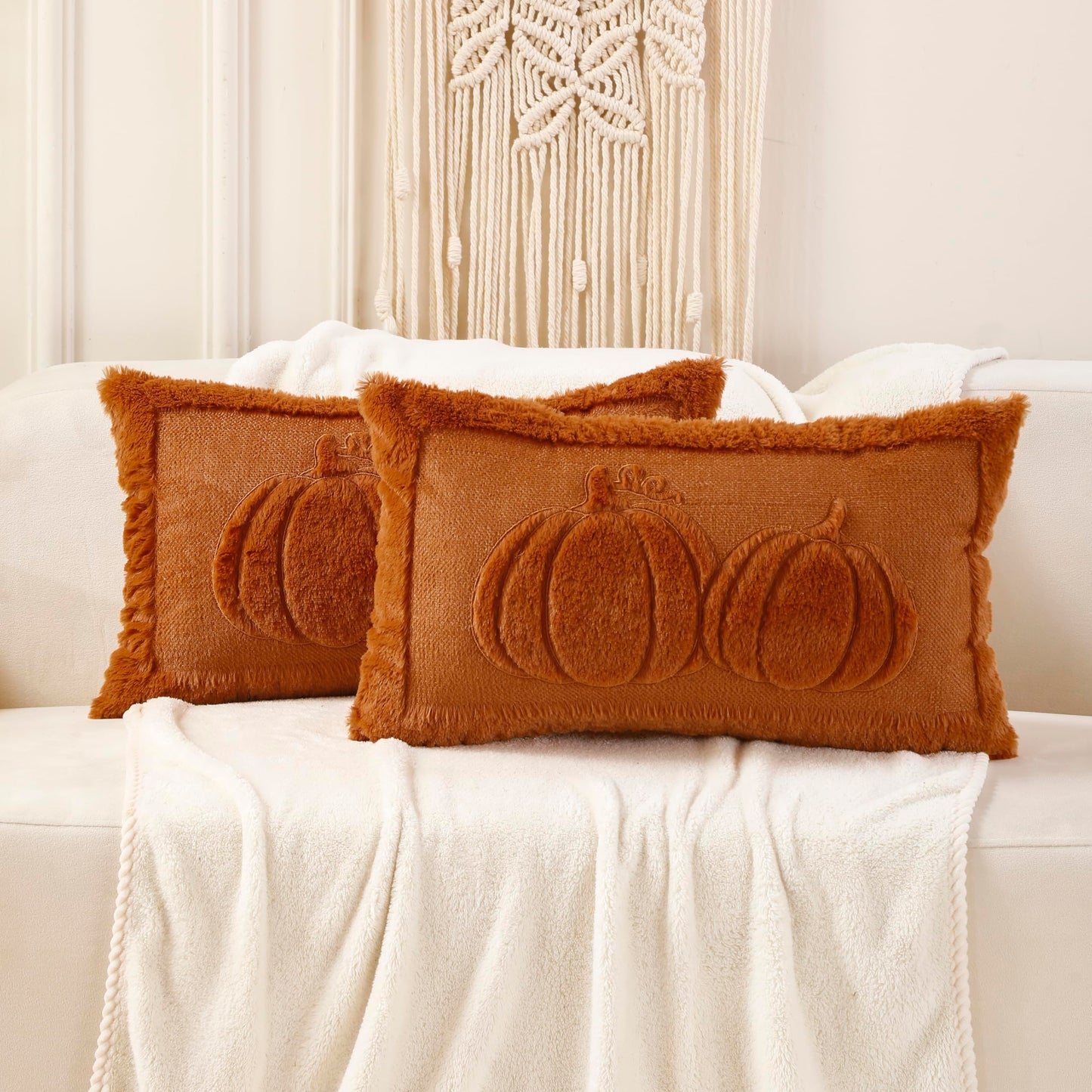 VAKADO Fall Thanksgiving Throw Pillow Covers 18x18 Set of 2 Outdoor Decoration Pumpkin Couch Orange Decorative Home Decor for Bed Sofa Bedroom Office
