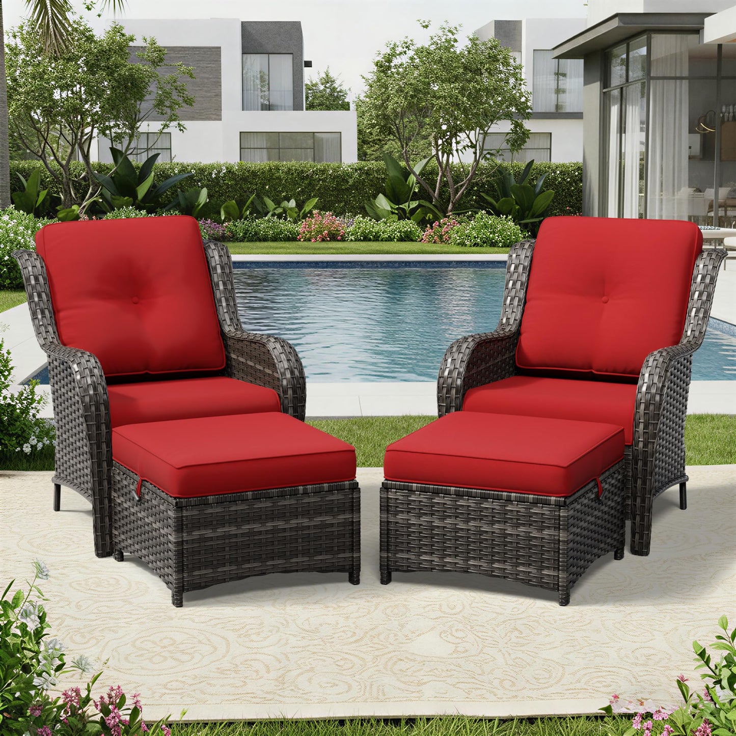 Joyside Patio Chairs Set of 2, Wicker Patio Furniture with High Back, Deep Seating, Wide Armrest, Thickened Cushions, Outdoor Rattan Furniture for Deck, Porch Use