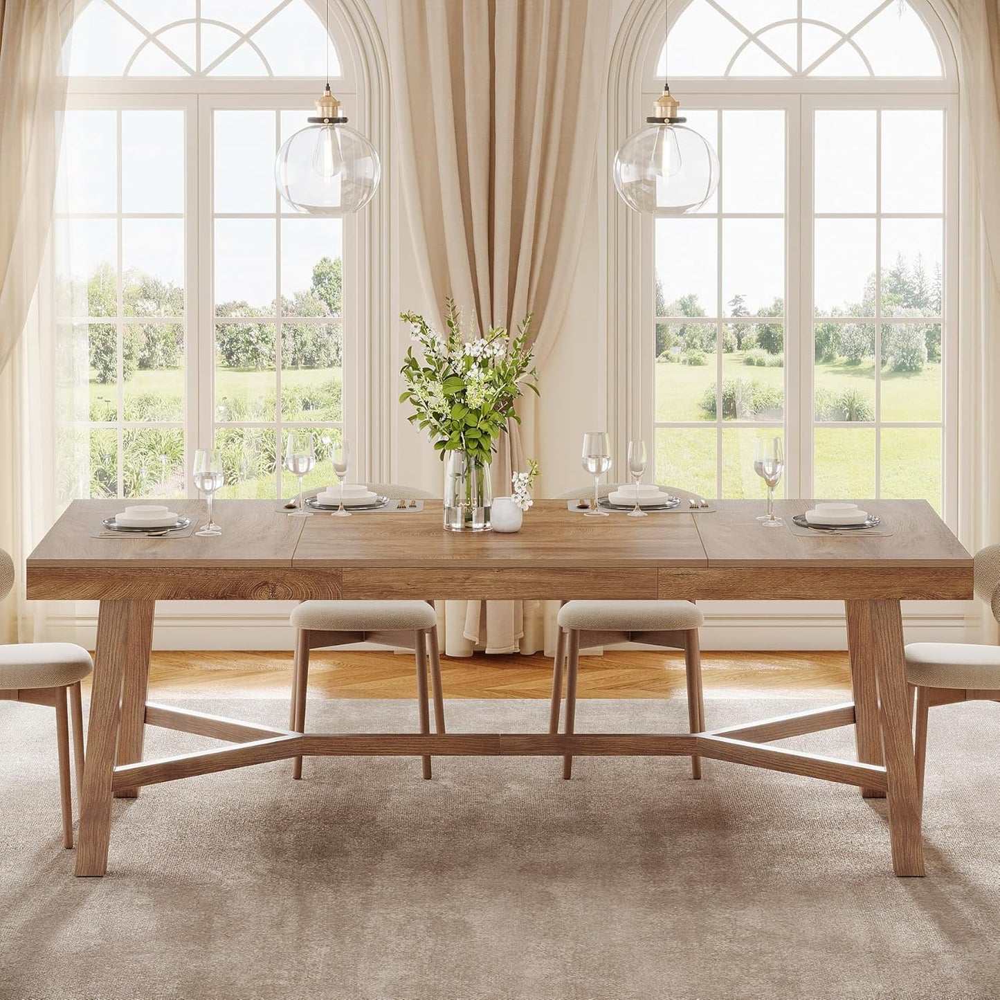 Tribesigns 70.9-Inch Dining Table for 6-8, Large Farmhouse Kitchen Table with Reinforced Metal Legs for Kitchen & Dining & Living Room, Natural