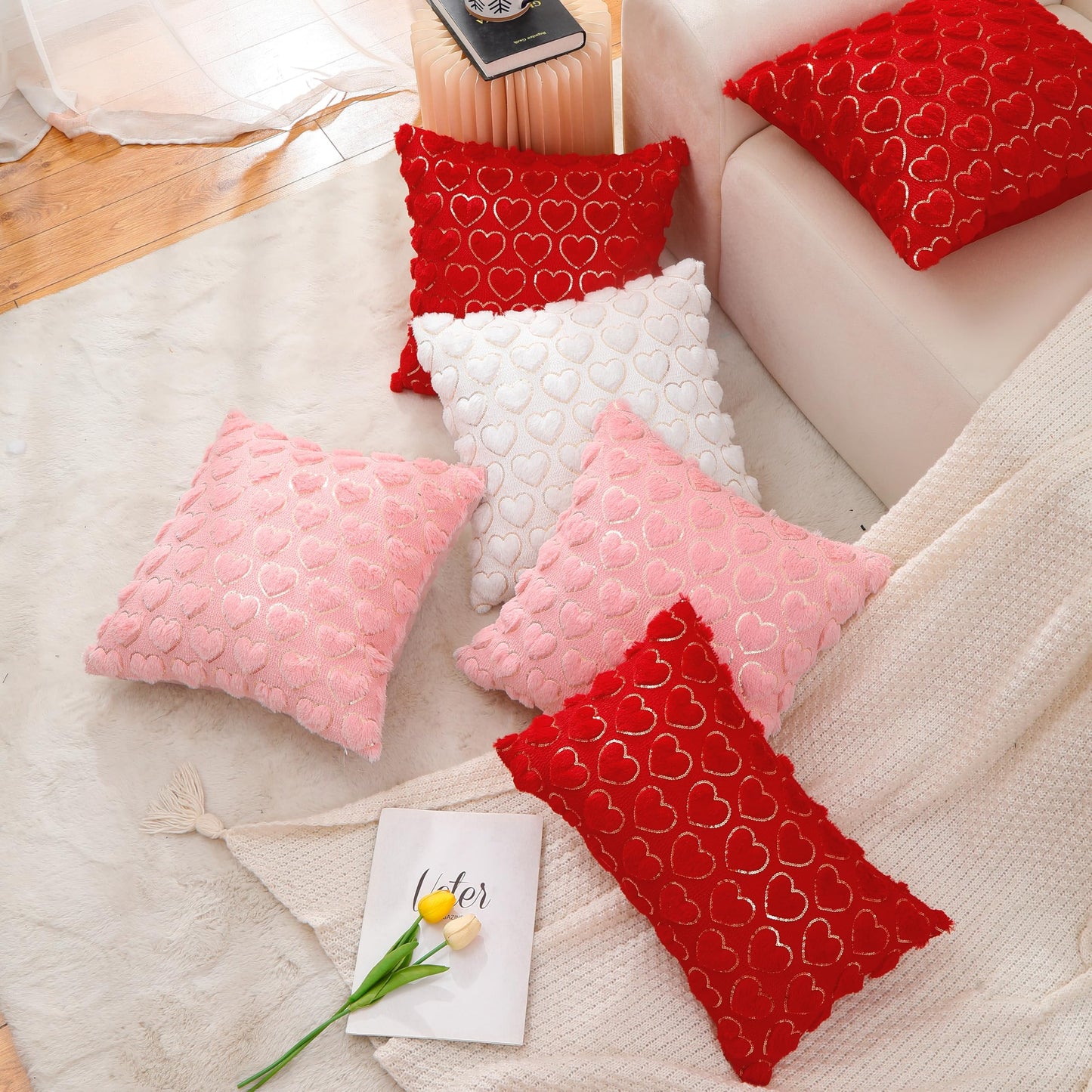 VAKADO Valentines Day Throw Pillow Covers 18x18 Set of 2 Pink Decorative Love Hearts Lover Square Cushion Cases Couch Home Decor Gift for Sofa