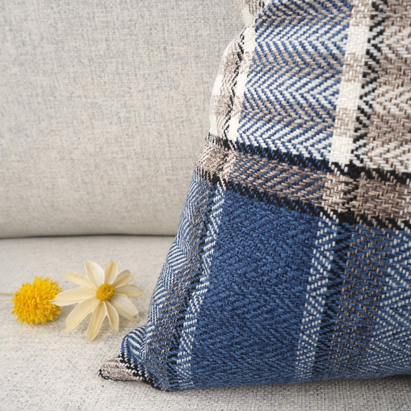 YOUR SMILE Retro Farmhouse Outdoor Buffalo Tartan Chequer Plaid Cotton Linen Decorative Throw Pillow Case Cushion Cover Pillowcase for Sofa 18 x 18 Inch, Set of 2, Khaki/Stripe