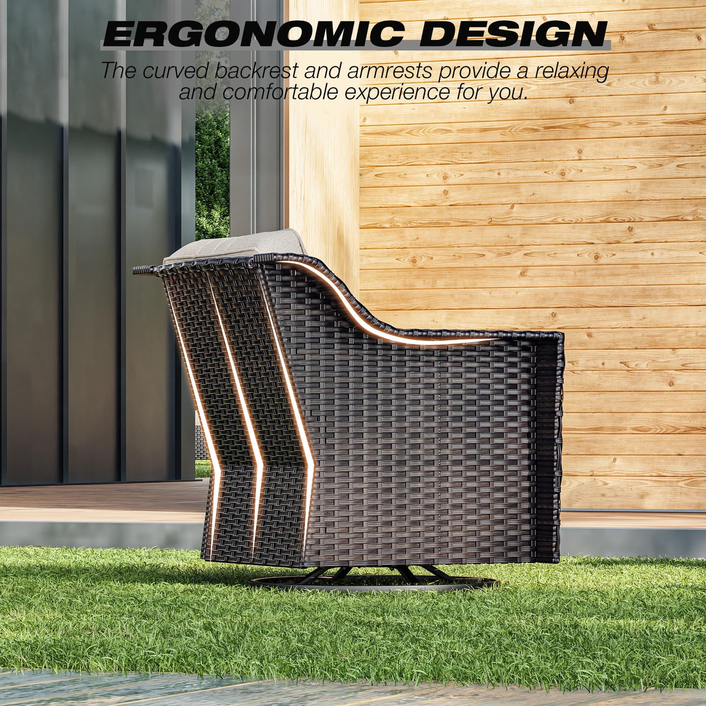 Joyside Patio Sofa - 3 Seater Rattan Sofa, All Weather High Back Sofa, Upgraded Large Size with 4inch Seat Cushions for Backyard, Garden, Poolside (Brown/Blue)