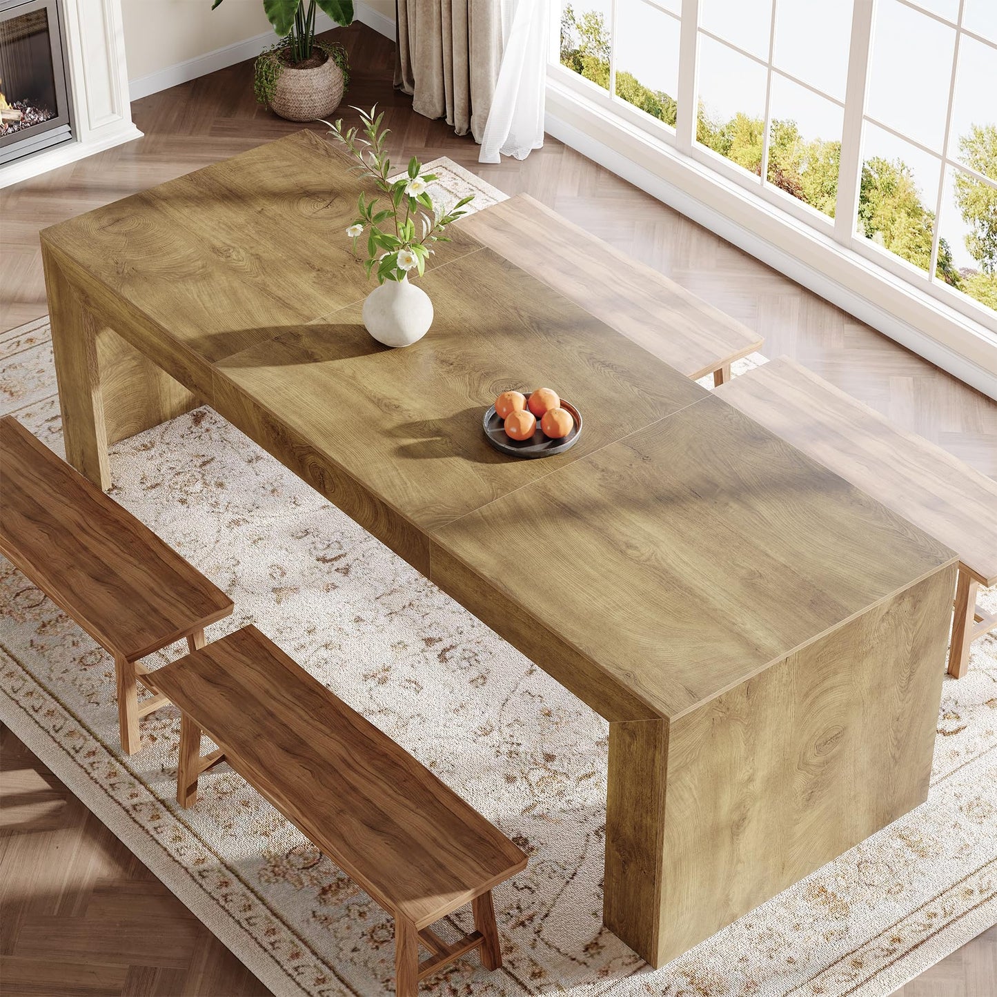 Tribesigns Extra Long Dining Table for 6-8 People, 78.7-Inch Rectangular Kitchen Table with Wooden Tabletop and Legs for Kitchen, Dining Room, Living Room, Heavy Duty, Black+Brown