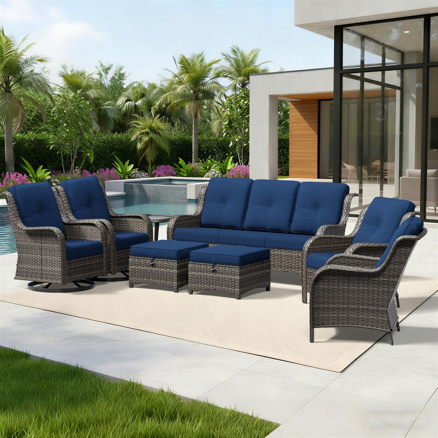Joyside Patio Chairs Set of 2, Wicker Patio Furniture with High Back, Deep Seating, Wide Armrest, Thickened Cushions, Outdoor Rattan Furniture for Deck, Porch Use