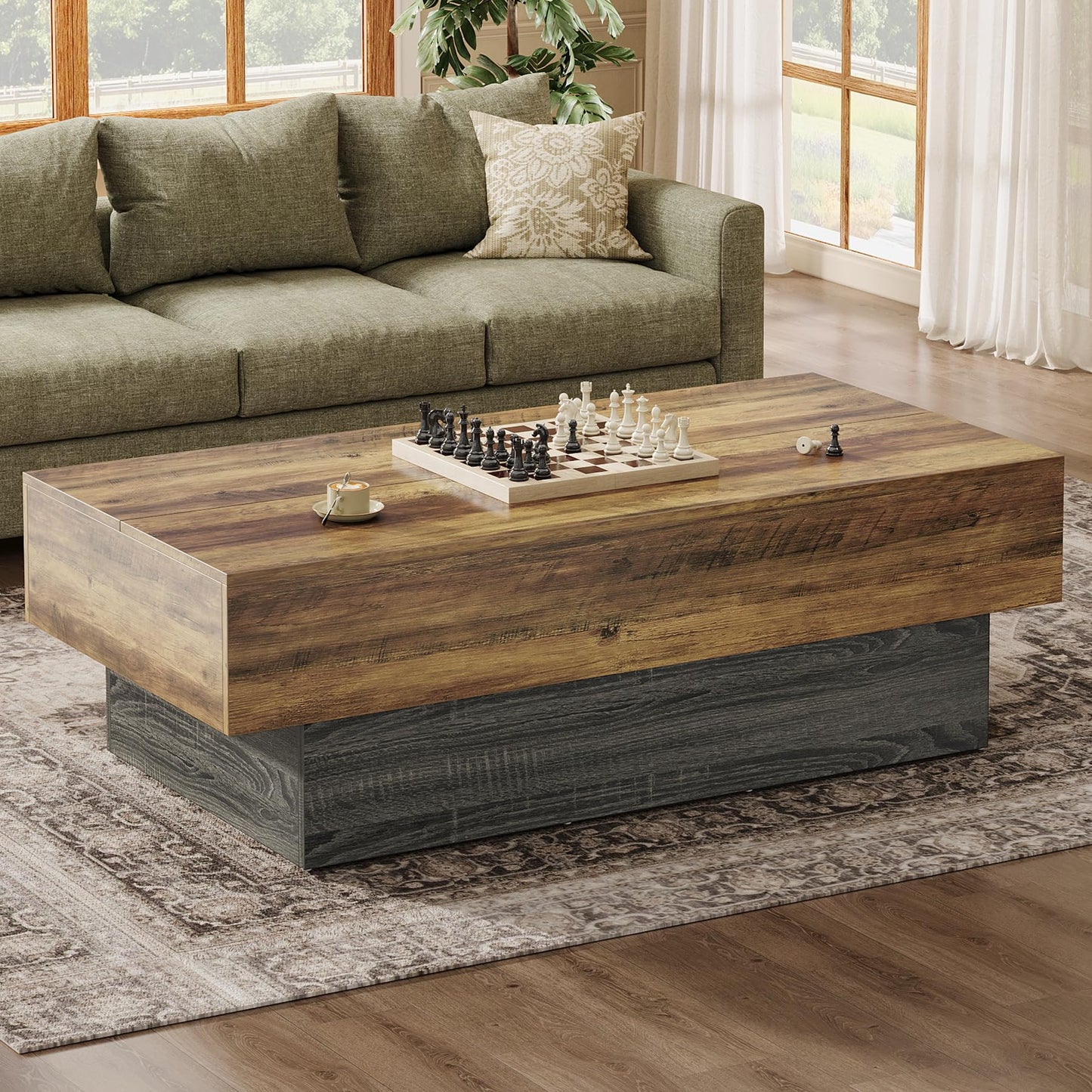 Tribesigns Modern Black Coffee Table, 55-Inch Rectangle Wooden Tea Table, Large Center Table for Living Room, Reception Room