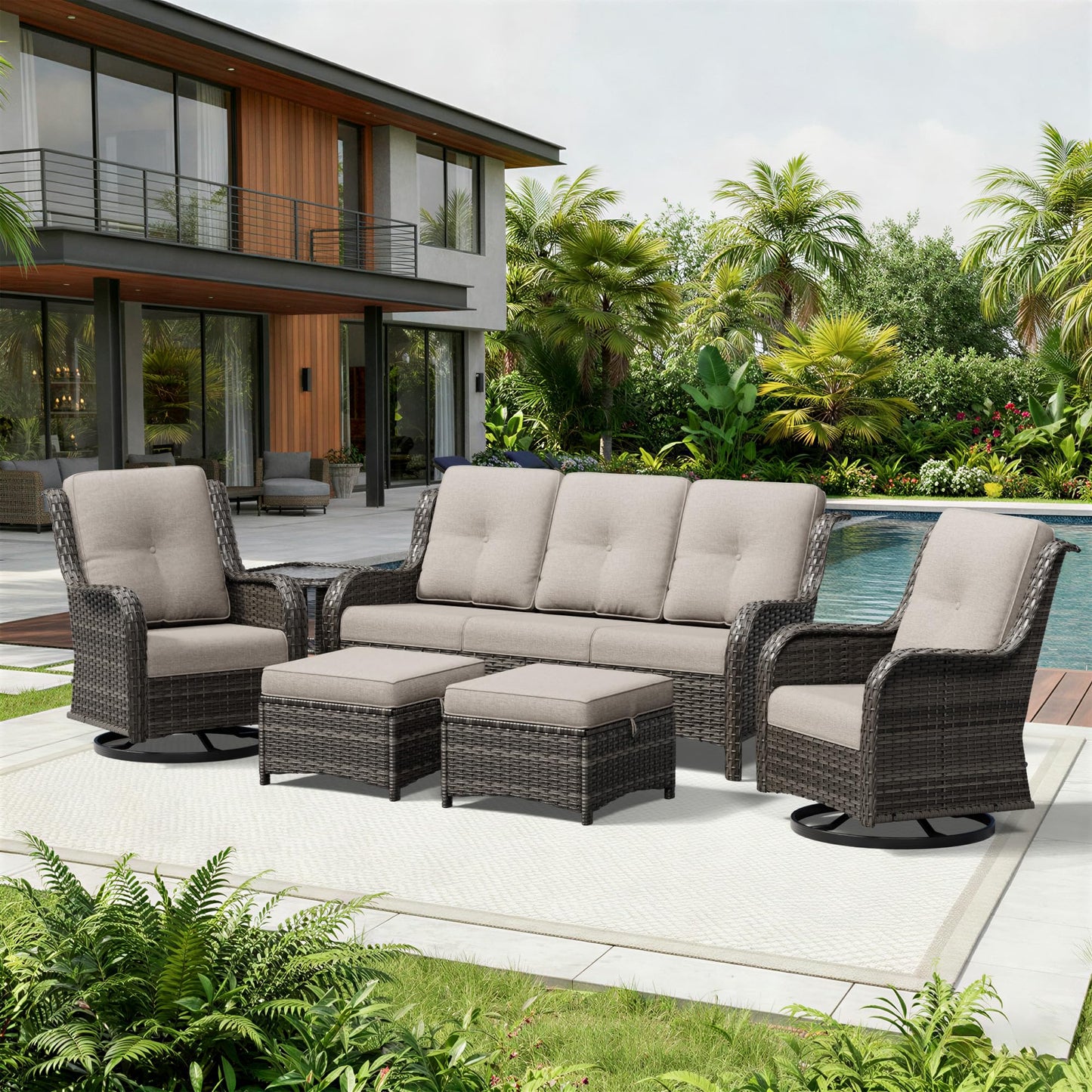 Joyside Patio Chairs Set of 2, Wicker Patio Furniture with High Back, Deep Seating, Wide Armrest, Thickened Cushions, Outdoor Rattan Furniture for Deck, Porch Use