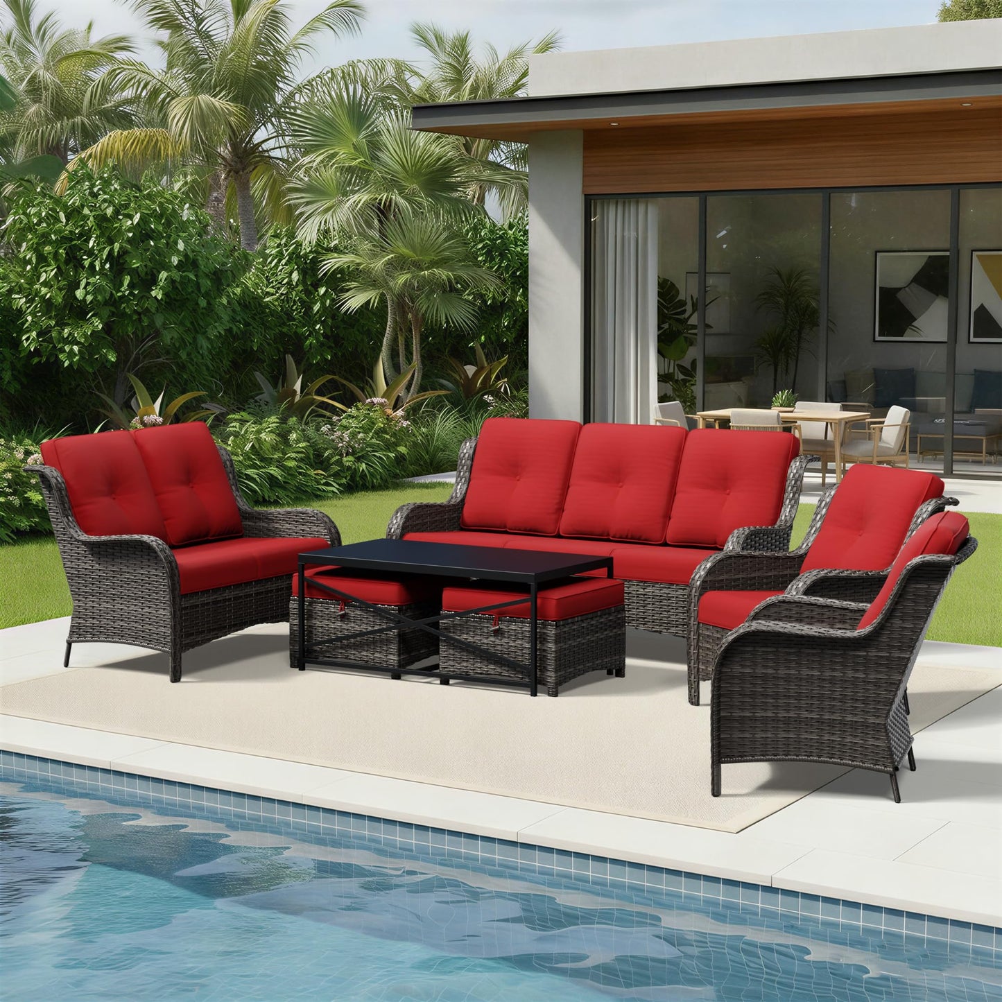Joyside Patio Chairs Set of 2, Wicker Patio Furniture with High Back, Deep Seating, Wide Armrest, Thickened Cushions, Outdoor Rattan Furniture for Deck, Porch Use