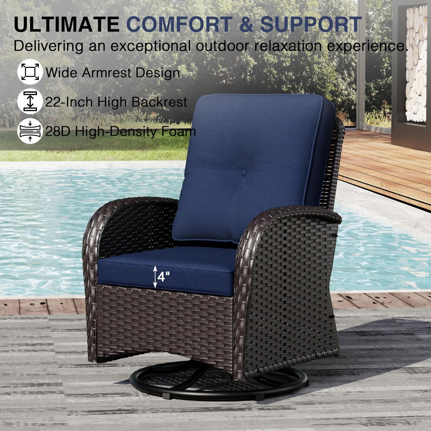 Joyside Wicker Patio Chairs Set of 2, Rattan Outdoor Furniture with Thickened Cushions, High Back, Deep Seating, Wide Armrest, Outdoor Chairs for Porch, Deck