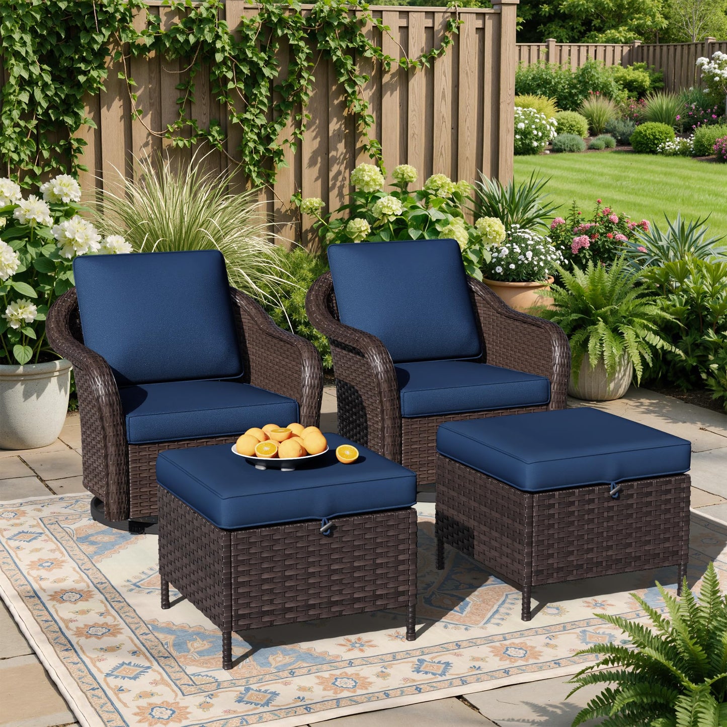55 inch Outdoor Wicker 2 Seater Sofa, All-Weather Use Patio Rattan Loveseat with Seat and Back Cushion, Ideal for Porch, Backyard, Balcony, Poolside, Blue