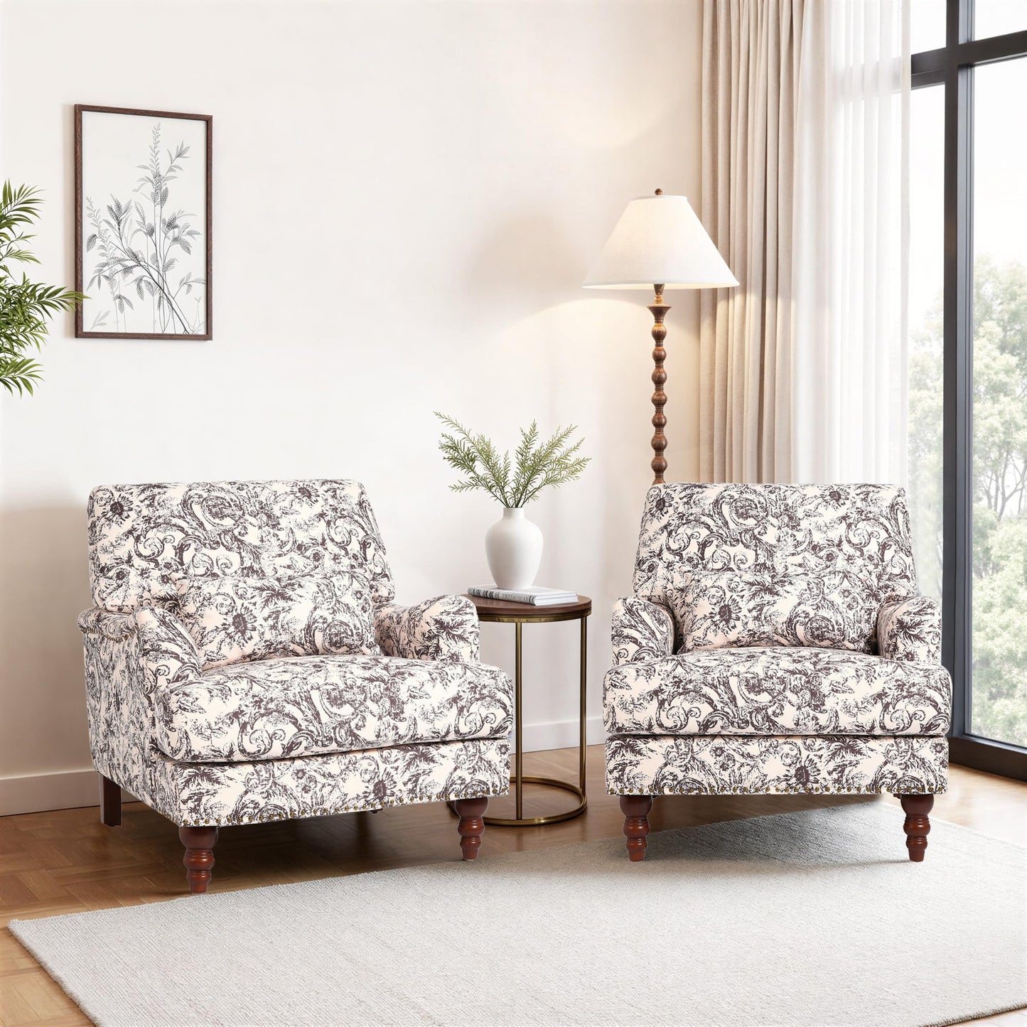 Accent Chair for Living Room, Upholstered Armchair with Nailhead Trim & Solid Wood Legs, Mid Century Modern Club Chair for Bedroom/Reading Room, Rococo Green