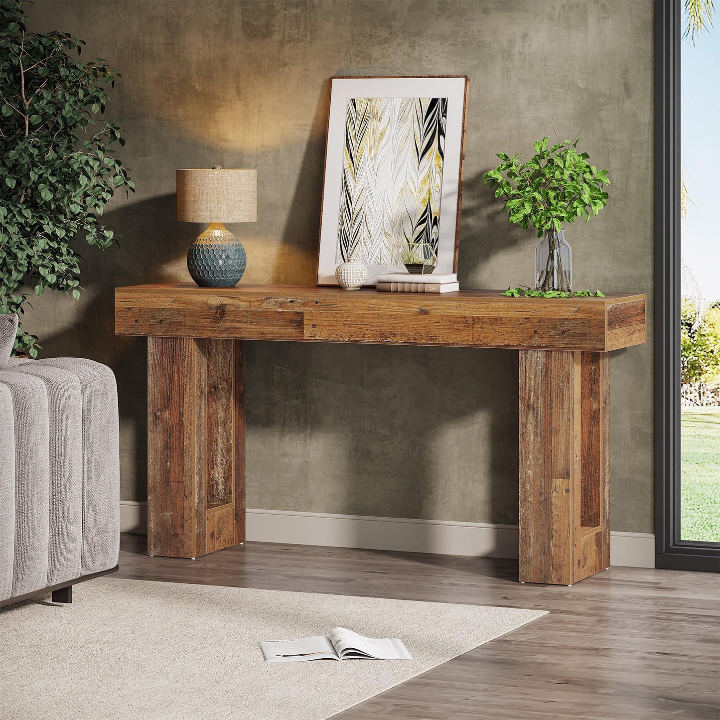 Tribesigns 63-Inch Long Console Table, Wooden Rectangular Sofa Table Behind The Couch, Farmhouse Entryway Table for Entrance, Hallway, Living Room (Natural)