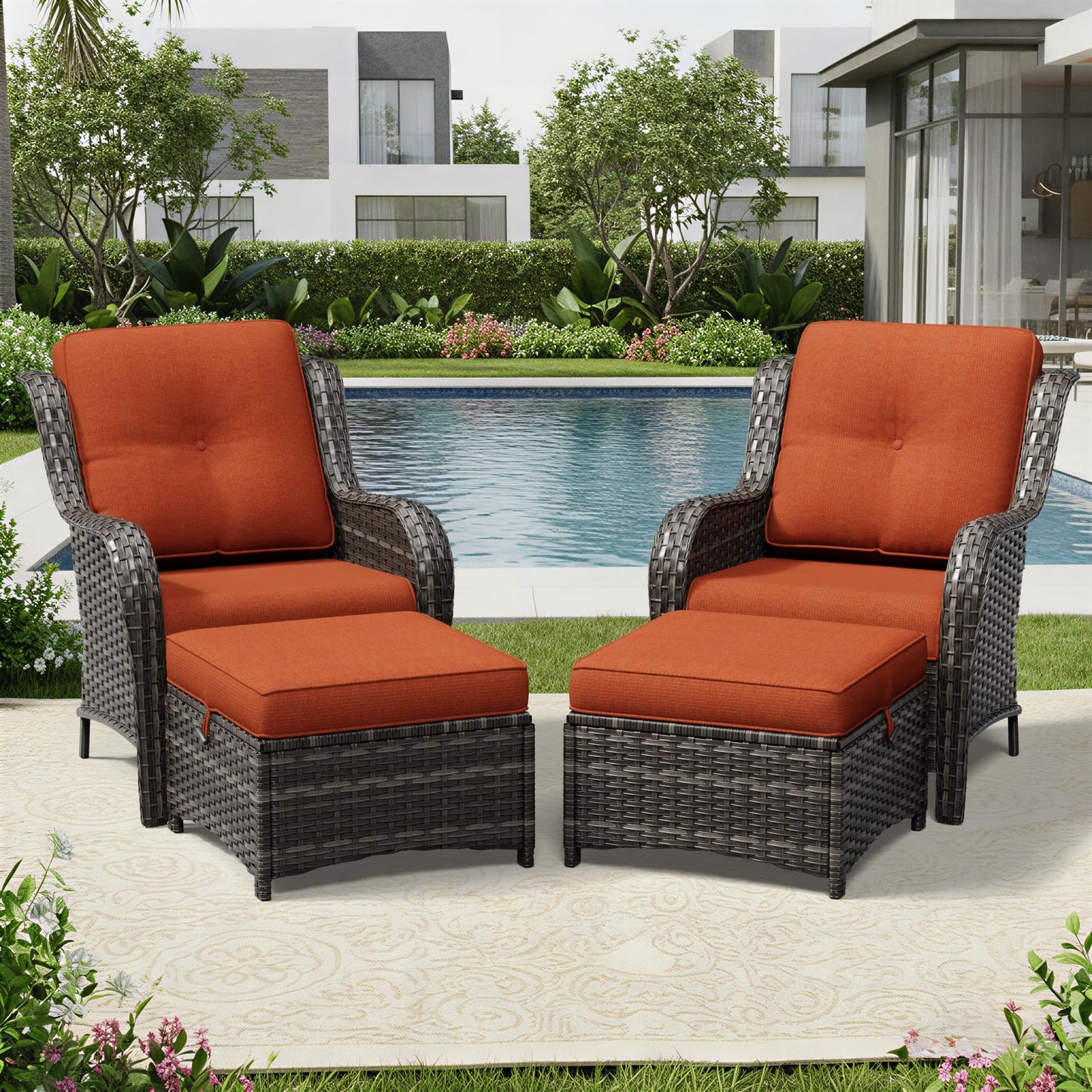 Joyside Patio Chairs Set of 2, Wicker Patio Furniture with High Back, Deep Seating, Wide Armrest, Thickened Cushions, Outdoor Rattan Furniture for Deck, Porch Use