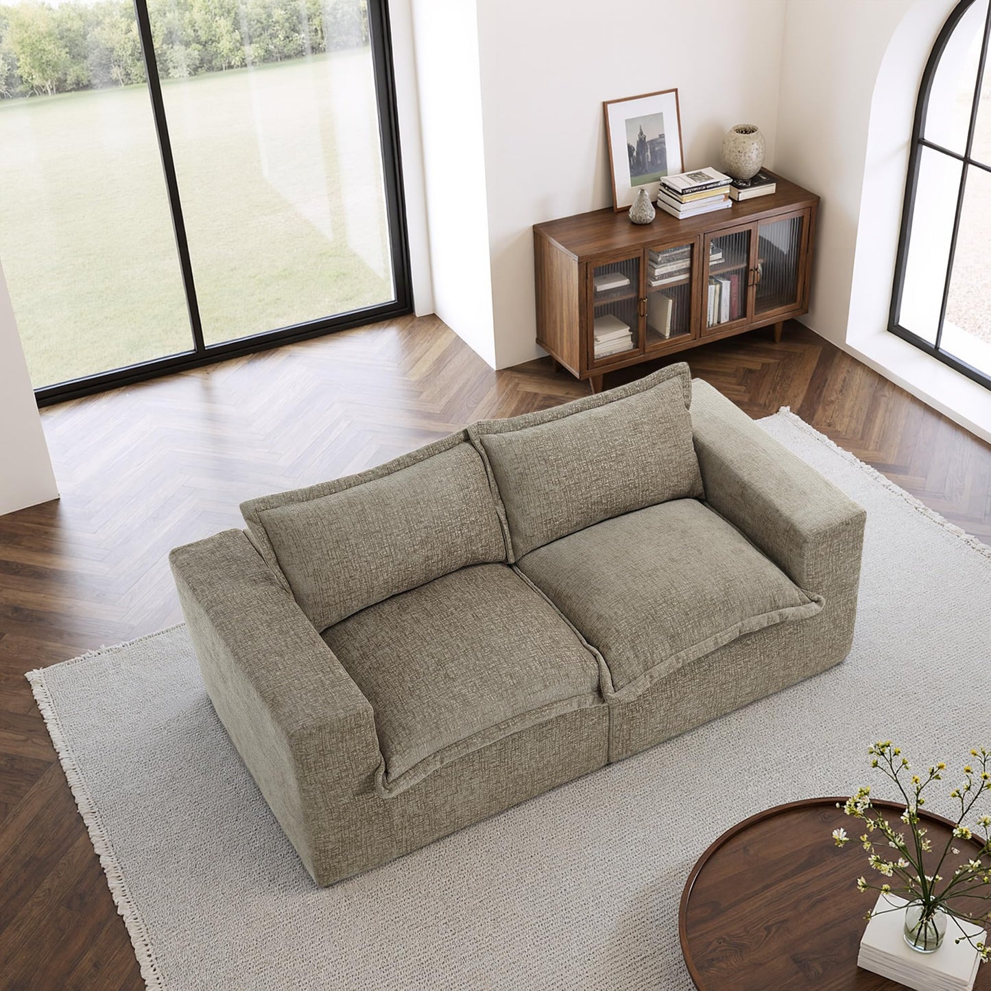 116" Modular Sectional Sofa, Comfy L Shaped Modular Coush Sofa with Ottoman, 3-Seat Chenille Cloud Couches Deep Seat Sofa for Living Room, Apartment, Small Spaces, Beige