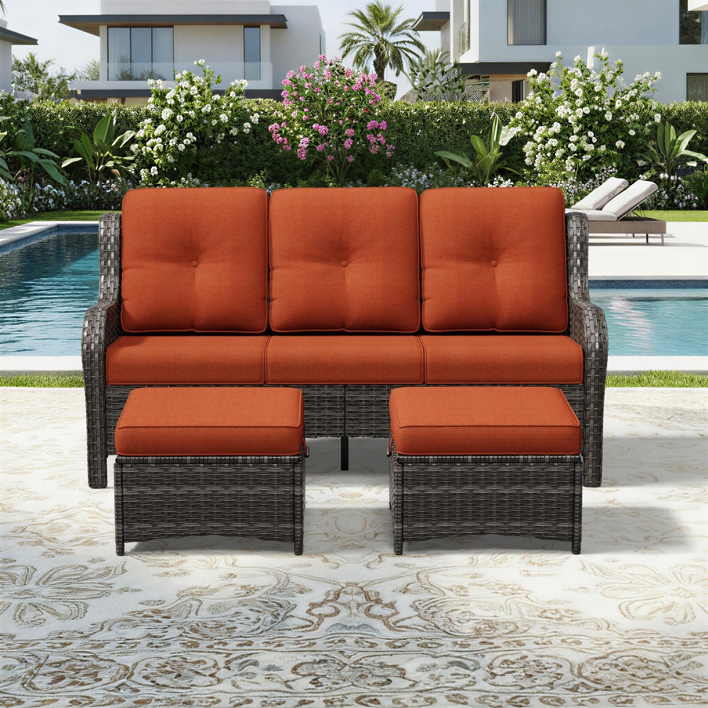 Joyside Outdoor Patio Couch, 3 Seater Outdoor Wicker Sofa with High Back, Deep Seating, Wide Armrest, Thickened Cushions, Patio Sofa for Deck, Porch Use