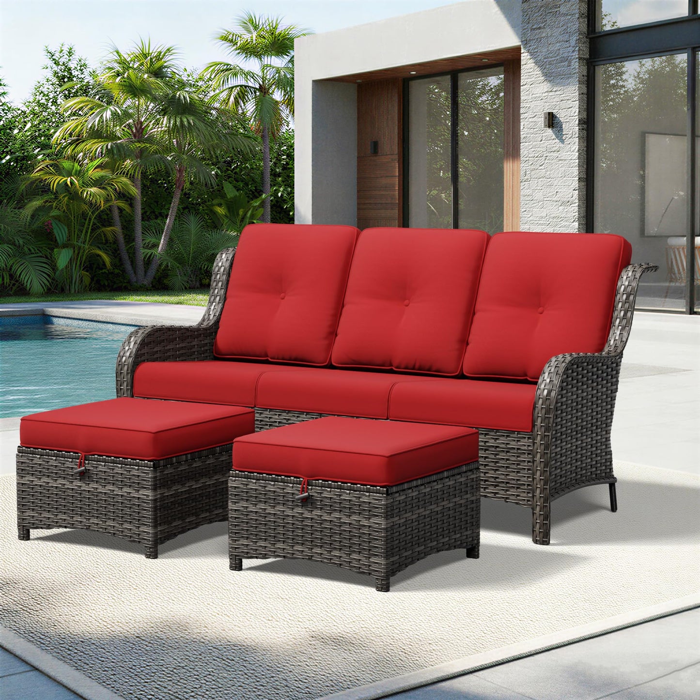 Joyside Outdoor Patio Couch, 3 Seater Outdoor Wicker Sofa with High Back, Deep Seating, Wide Armrest, Thickened Cushions, Patio Sofa for Deck, Porch Use