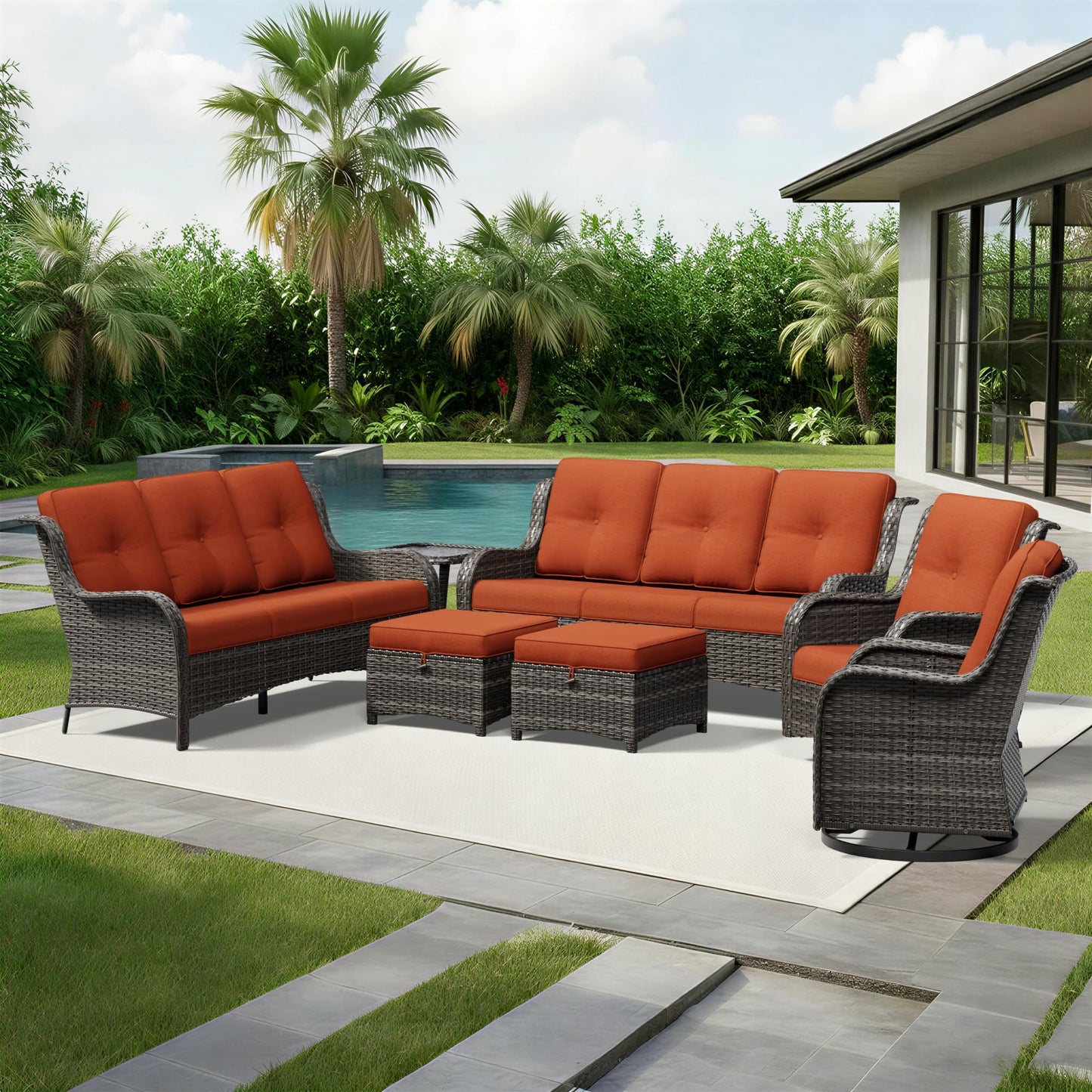 Joyside Patio Chairs Set of 2, Wicker Patio Furniture with High Back, Deep Seating, Wide Armrest, Thickened Cushions, Outdoor Rattan Furniture for Deck, Porch Use