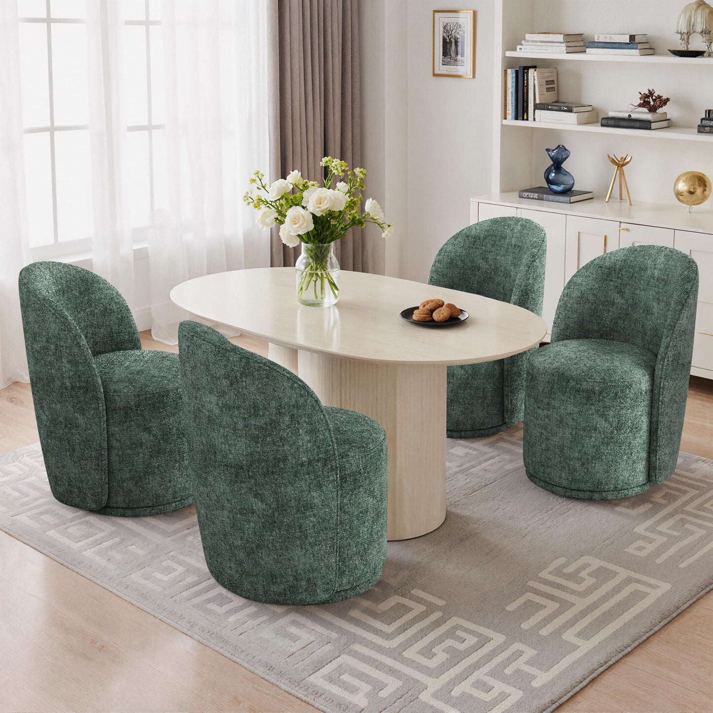 Swivel Barrel Dining Chairs Set of 2, Faux Leather Upholstered Round Dining Chairs, 360° Swivel Vanity Chair Comfy Armless Accent Makeup Chair for Dining/Living Room Makeup Room, Brown