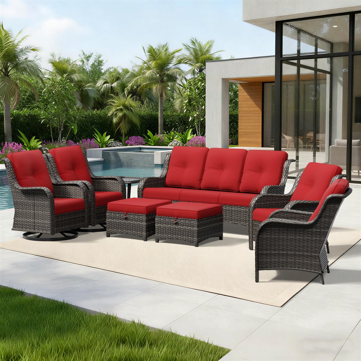 Joyside Patio Chairs Set of 2, Wicker Patio Furniture with High Back, Deep Seating, Wide Armrest, Thickened Cushions, Outdoor Rattan Furniture for Deck, Porch Use