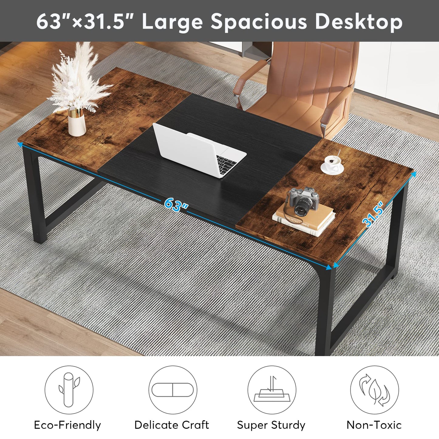Tribesigns Modern Simple Computer Desk, 47 inch Vintage Office Desk Computer Table, Study Writing Study Desk Workstation for Home Office, Rustic Brown