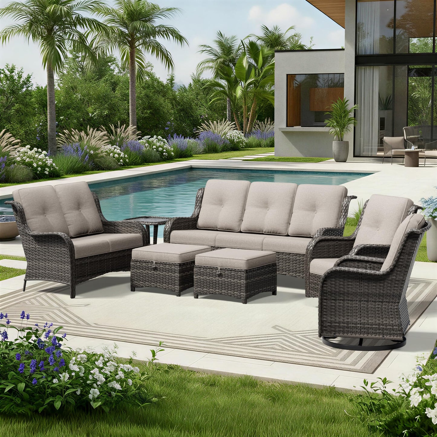 Joyside Patio Chairs Set of 2, Wicker Patio Furniture with High Back, Deep Seating, Wide Armrest, Thickened Cushions, Outdoor Rattan Furniture for Deck, Porch Use