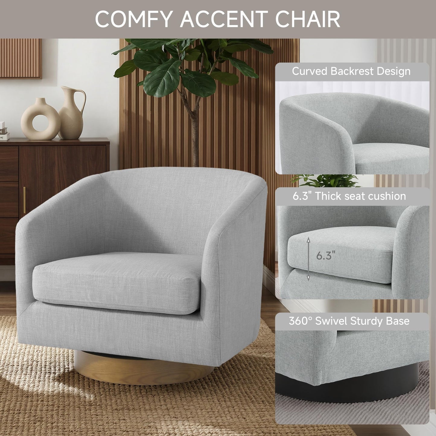 Swivel Barrel Chairs Set of 2, 31" W Modern Faux Leather Round Swivel Accent Chair for Living Room, 360° Rotation Upholstered Armchair Club Chair for Bedroom, Reading Room, Office (Brown)