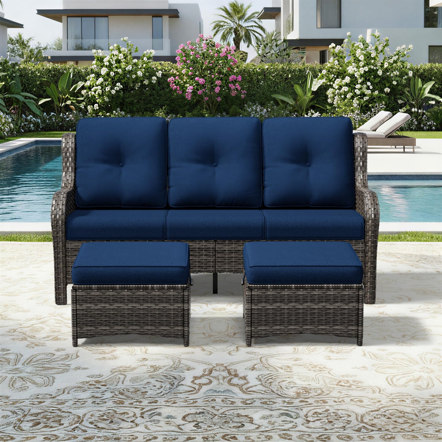 Joyside Outdoor Patio Couch, 3 Seater Outdoor Wicker Sofa with High Back, Deep Seating, Wide Armrest, Thickened Cushions, Patio Sofa for Deck, Porch Use