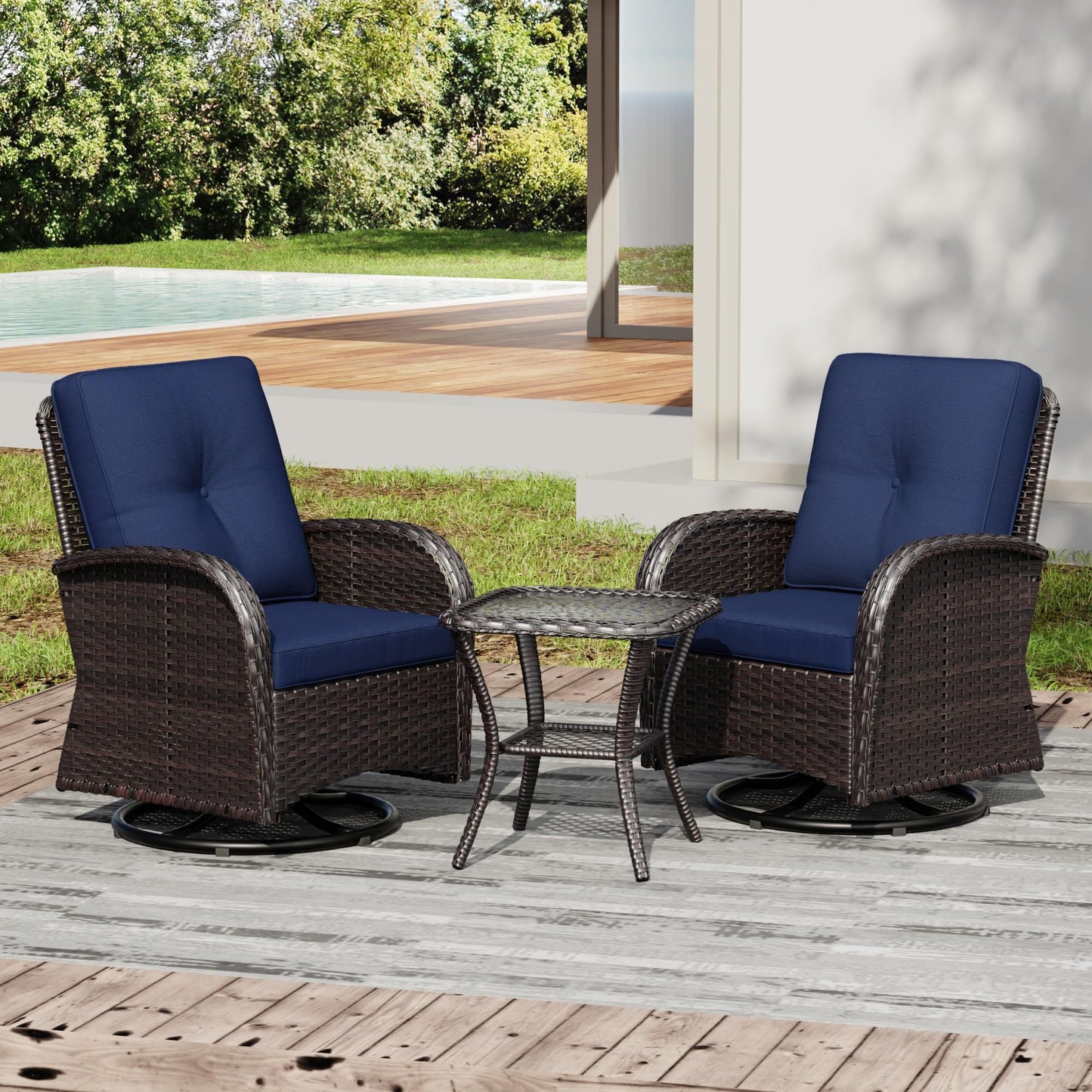 Joyside Wicker Patio Chairs Set of 2, Rattan Outdoor Furniture with Thickened Cushions, High Back, Deep Seating, Wide Armrest, Outdoor Chairs for Porch, Deck