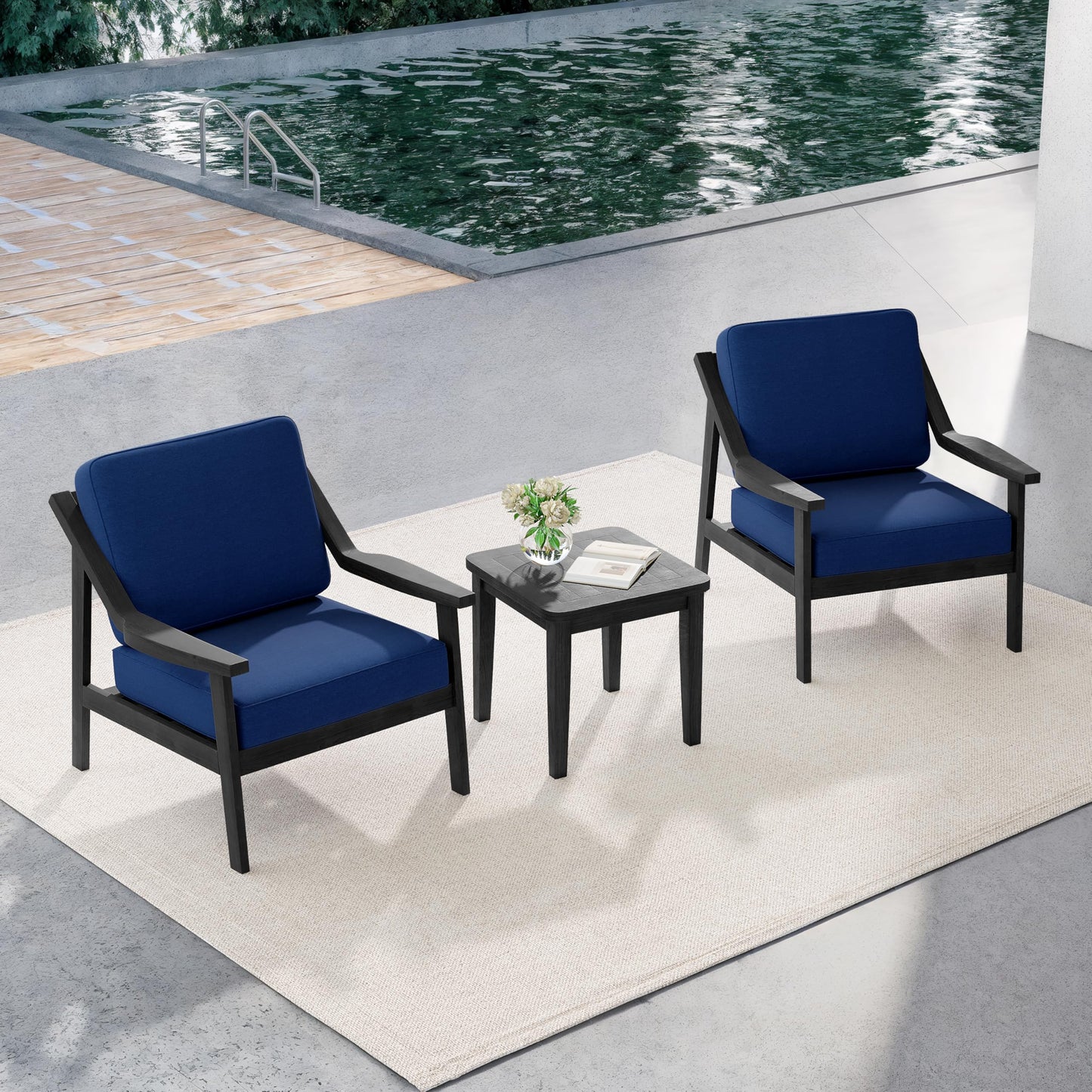 Outdoor Patio Furniture Set, 2 Piece Outdoor Patio Sofa Armchairs with Washable Thick Cushions, All-Weather Solid Wood Patio Bistro Set for Porch, Balcony, Natural Frame & Beige Cushion
