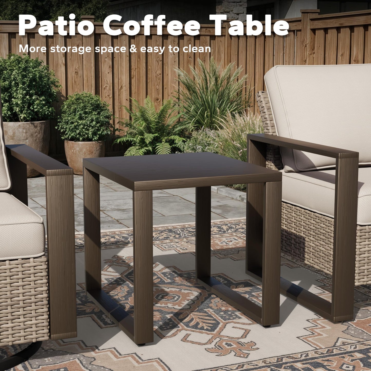 Joyside Outdoor Patio Swivel Rocker Chairs, 3 Pieces Wicker Furniture Set, 2 Swivel Rocking Chairs and 1 Table, Metal Wide Armrest, Thick Cushions and Deep Seating for Garden, Backyard, Porch, Deck