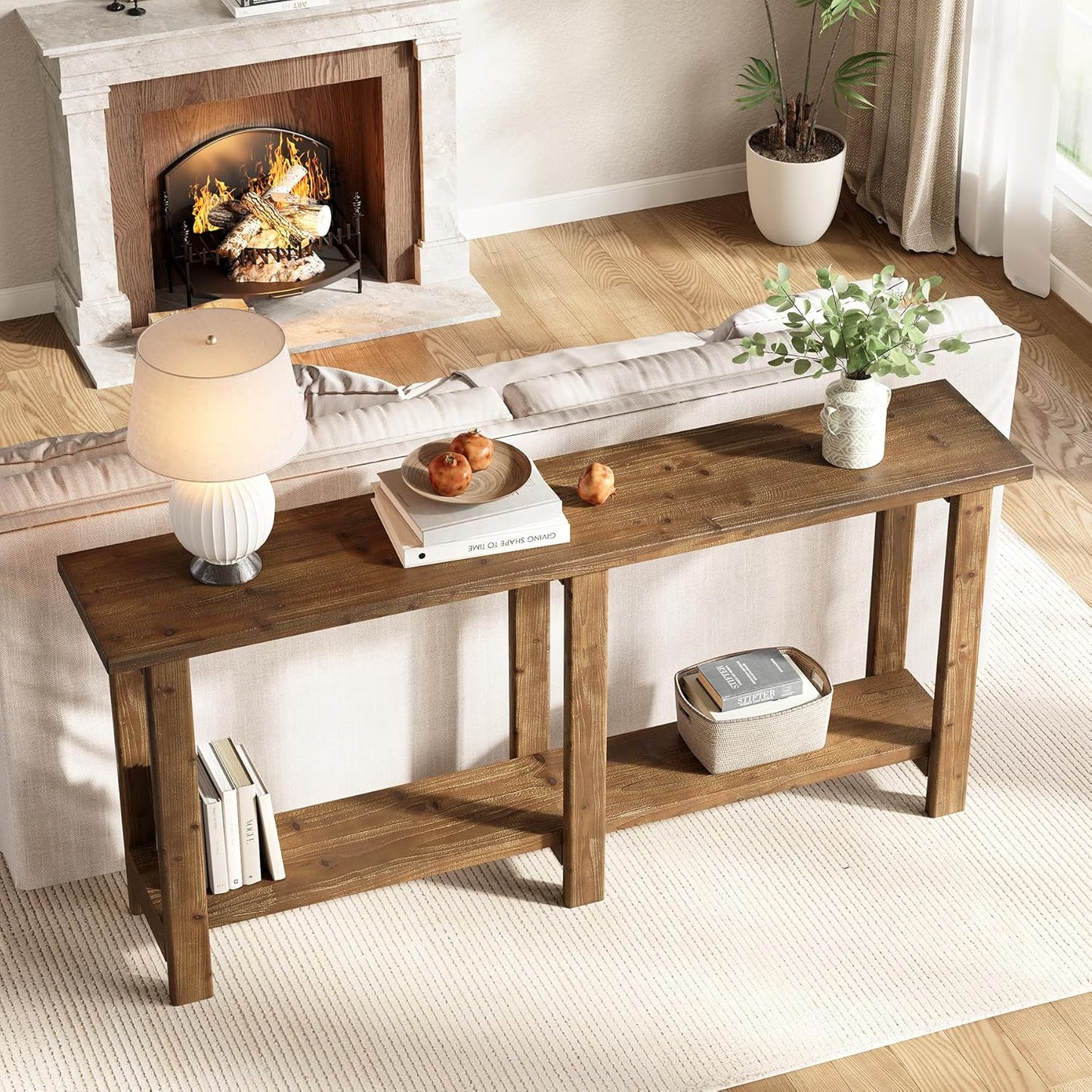 Solid Wood Console Table, 70.9-Inch Long Wooden Sofa Table Behind Couch for Entryway, Hallway, Foyer, Living Room, Natural Brown