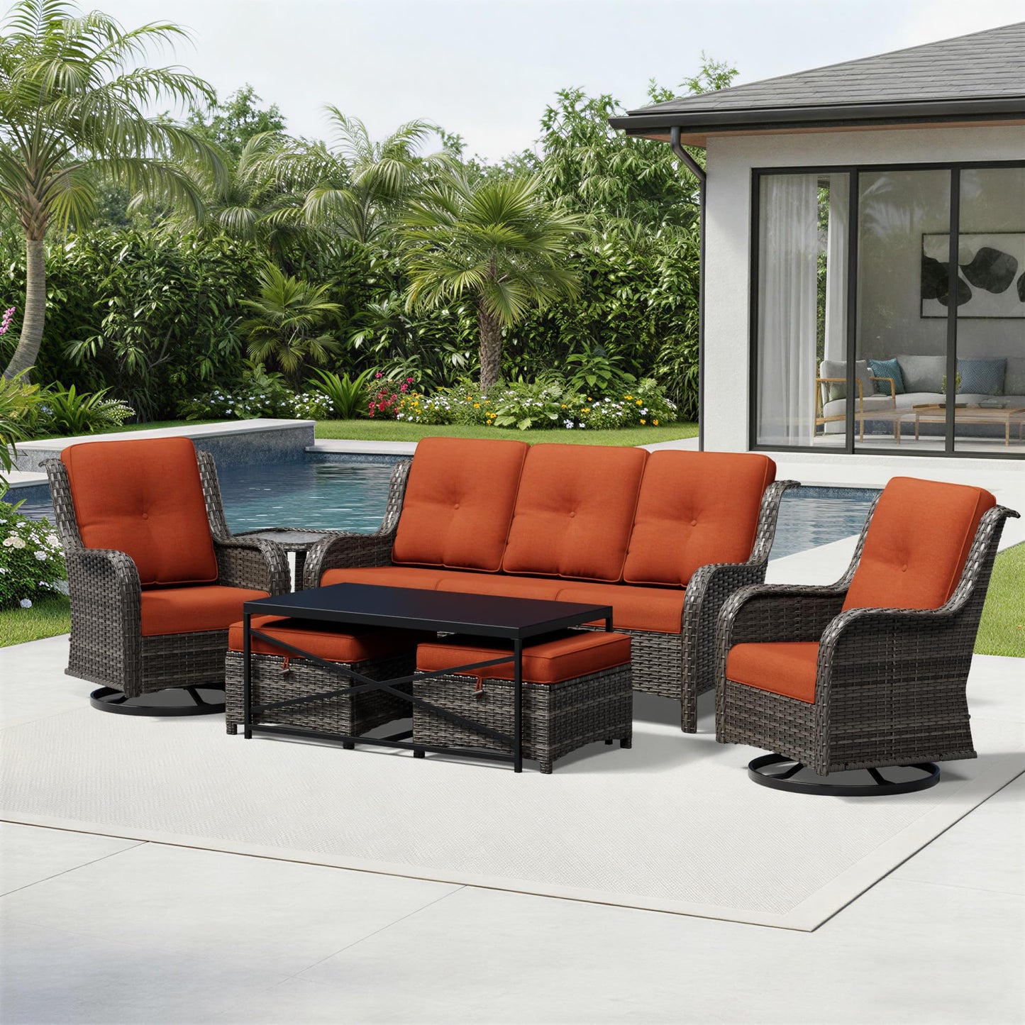 Joyside Patio Chairs Set of 2, Wicker Patio Furniture with High Back, Deep Seating, Wide Armrest, Thickened Cushions, Outdoor Rattan Furniture for Deck, Porch Use