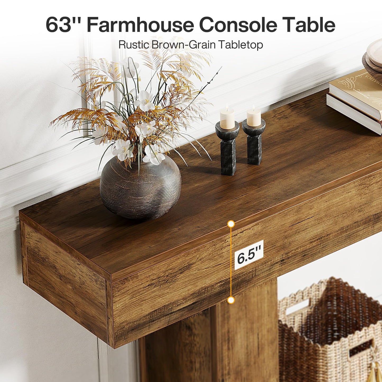 Tribesigns 63" Console Table, Farmhouse 2-Tier Entryway Table with U-Shaped Base, Narrow Long Wood Sofa Table Behind Couch Table for Living Room, Hallway, Foyer, Vintage Brown & Gray | Farmhouse