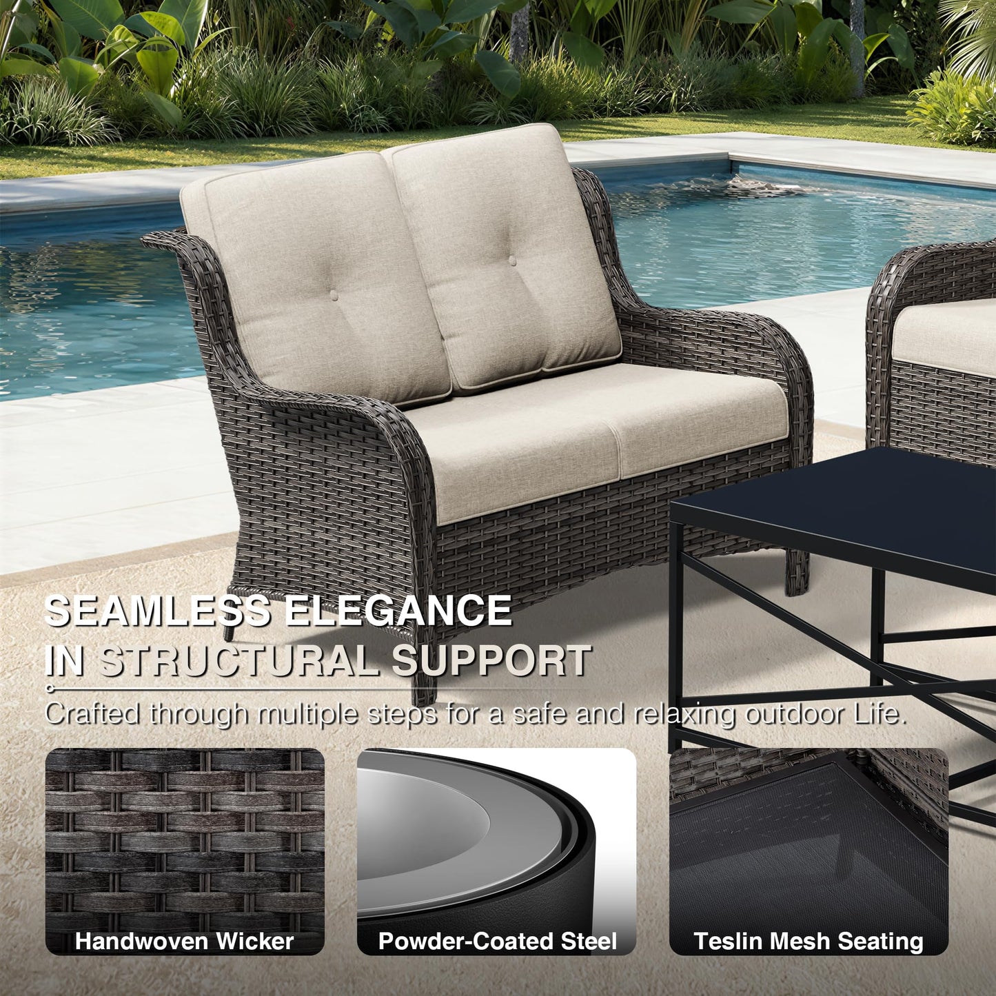 Joyside Outdoor Patio Couch,Outdoor Wicker Loveseat with High Back, Deep Seating, Wide Armrest, Thickened Cushions, Patio Loveseat for Deck, Porch Use