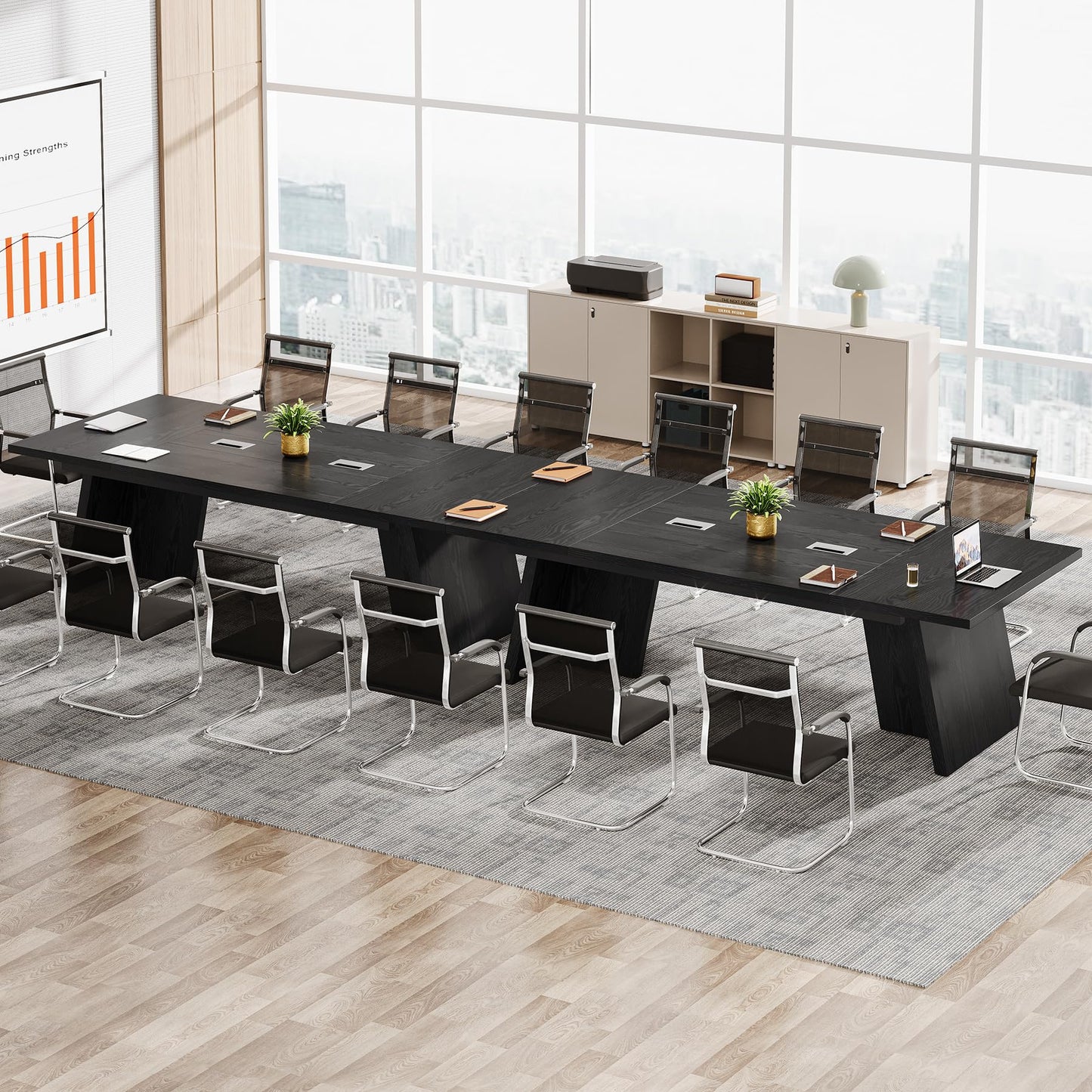 Tribesigns 8ft Conference Table, Modern Office Meeting Room Desk with Cable Management, Large Business Furniture for Boardroom, Conference Room (1, Walnut + Black)