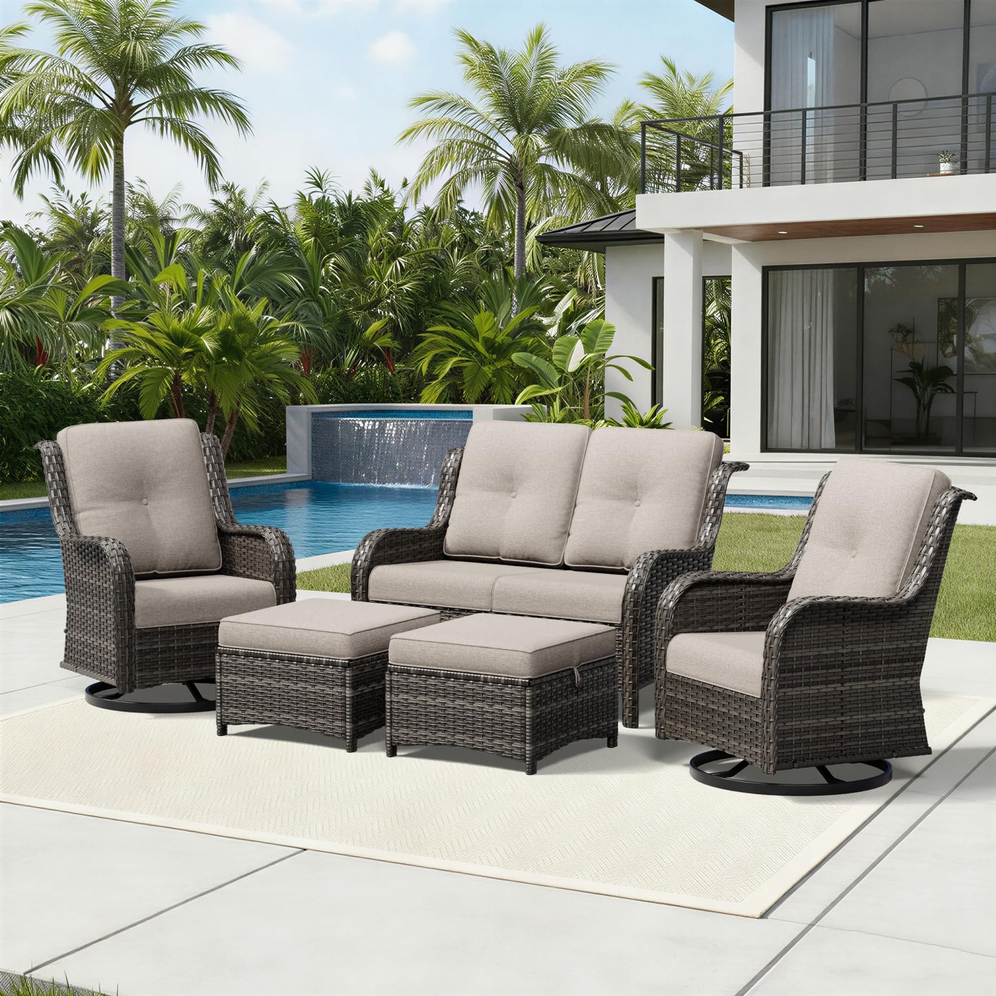 Joyside Patio Chairs Set of 2, Wicker Patio Furniture with High Back, Deep Seating, Wide Armrest, Thickened Cushions, Outdoor Rattan Furniture for Deck, Porch Use