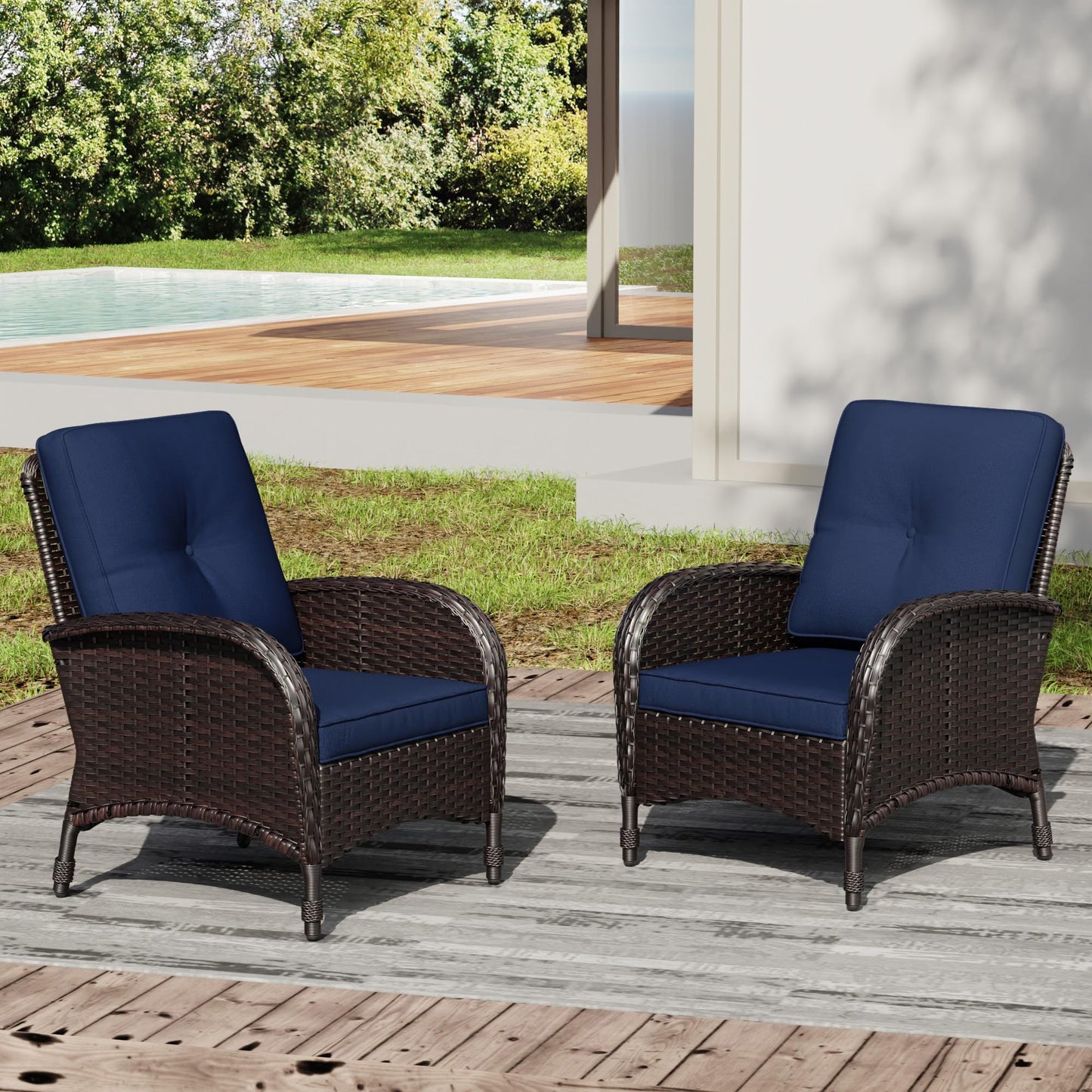 Joyside Wicker Patio Chairs Set of 2, Rattan Outdoor Furniture with Thickened Cushions, High Back, Deep Seating, Wide Armrest, Outdoor Chairs for Porch, Deck