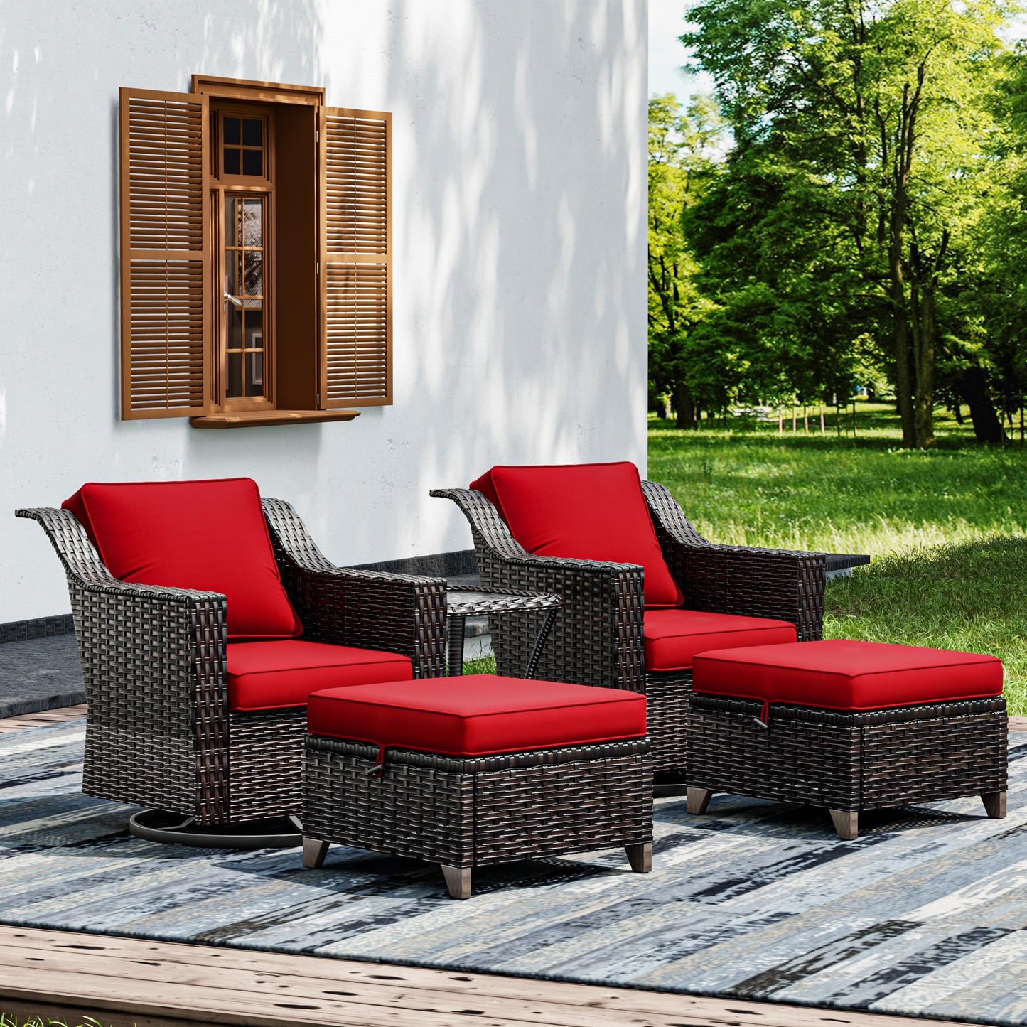Joyside Patio Sofa - 3 Seater Rattan Sofa, All Weather High Back Sofa, Upgraded Large Size with 4inch Seat Cushions for Backyard, Garden, Poolside (Brown/Blue)
