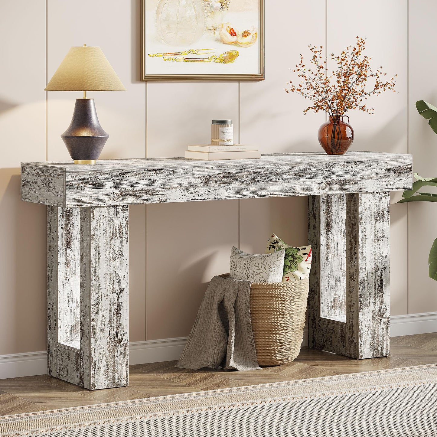 Tribesigns 63-Inch Long Console Table, Wooden Rectangular Sofa Table Behind The Couch, Farmhouse Entryway Table for Entrance, Hallway, Living Room (Natural)