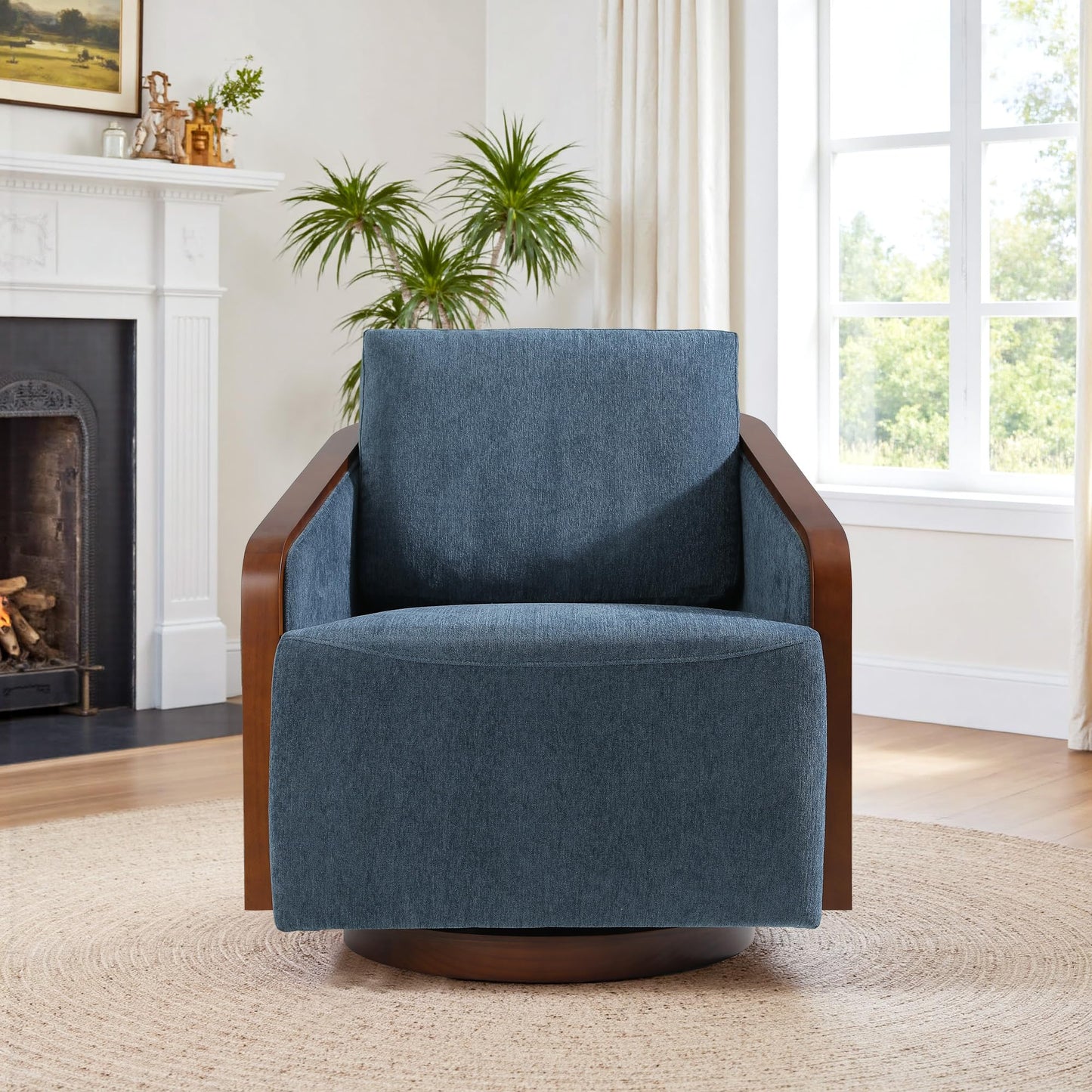 360° Swivel Barrel Chairs Set of 2, Upholstered Swivel Round Barrel Chair, Comfy Chenille Fabric Single Club Armchair Accent Chair for Living Room, Reading Room, Bedroom, Beige Brown