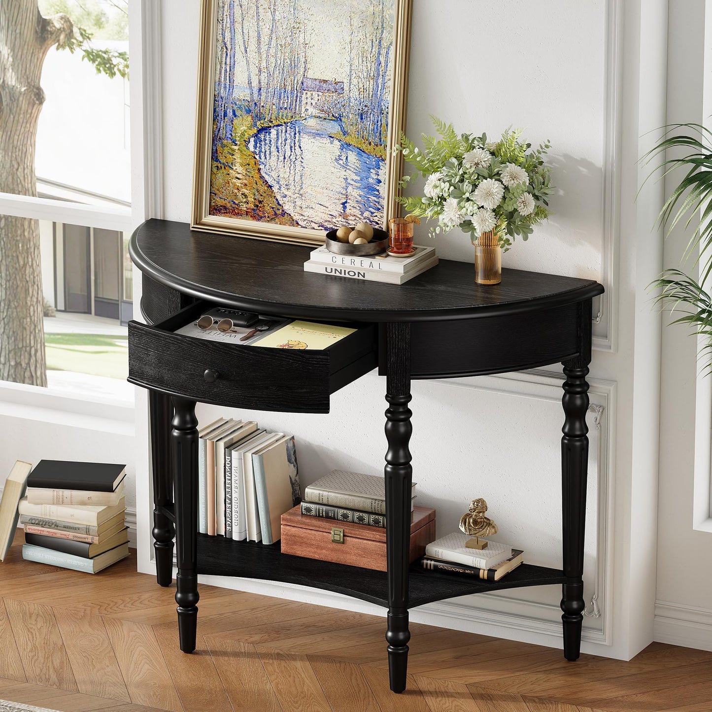 LKTART Small Solid Wood Sofa Table,Console Table with Drawers and Bottom Shelf, Entryway Hallway Foyer Entry Table for Living Room(23.7" Natural)