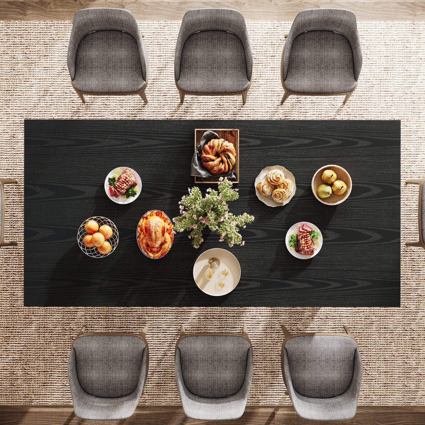 Tribesigns Farmhouse Dining Table, 63-Inch Rectangular Kitchen Table with Strong Geometric Frame for Kitchen & Dining & Living Room, Brown
