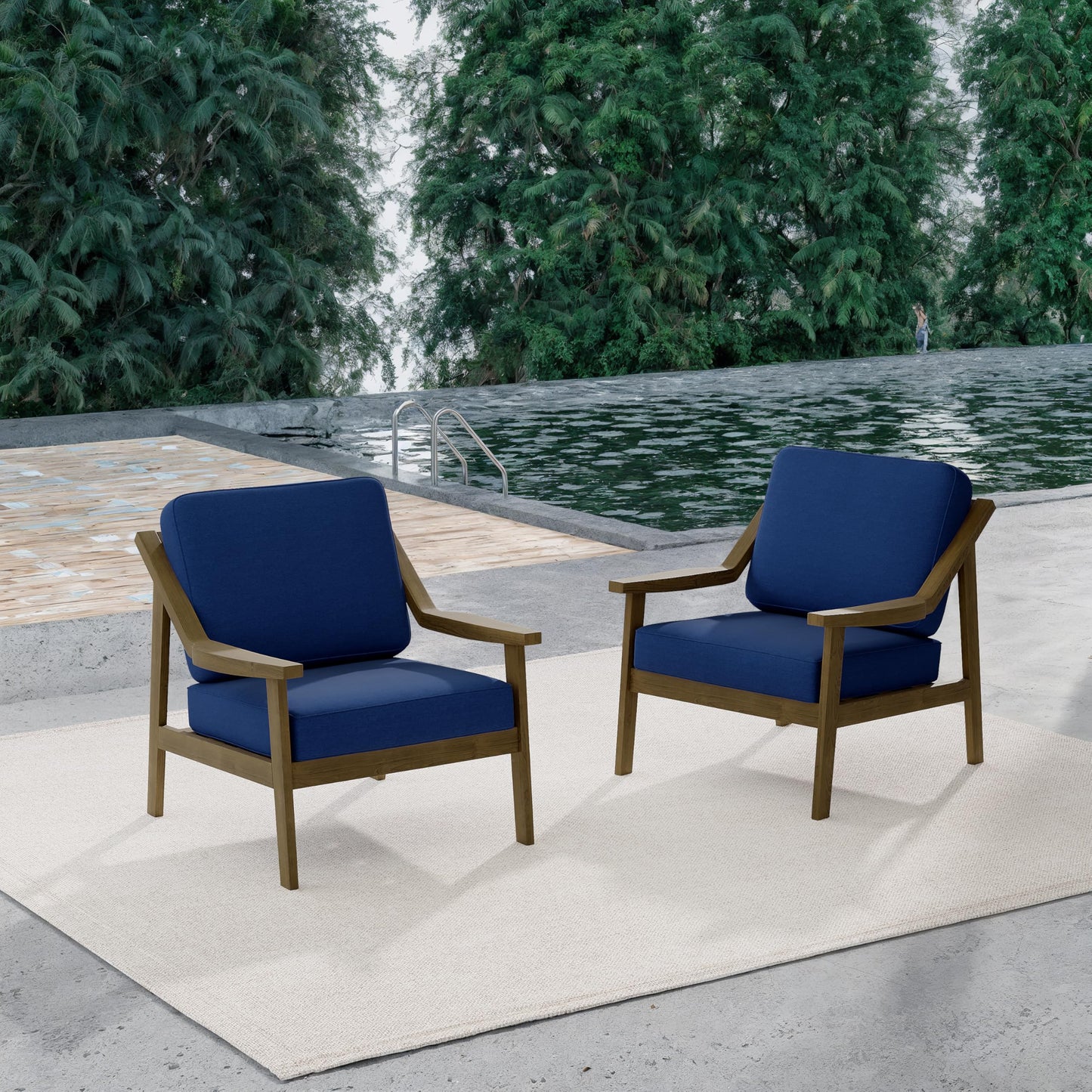 Outdoor Patio Furniture Set, 2 Piece Outdoor Patio Sofa Armchairs with Washable Thick Cushions, All-Weather Solid Wood Patio Bistro Set for Porch, Balcony, Natural Frame & Beige Cushion