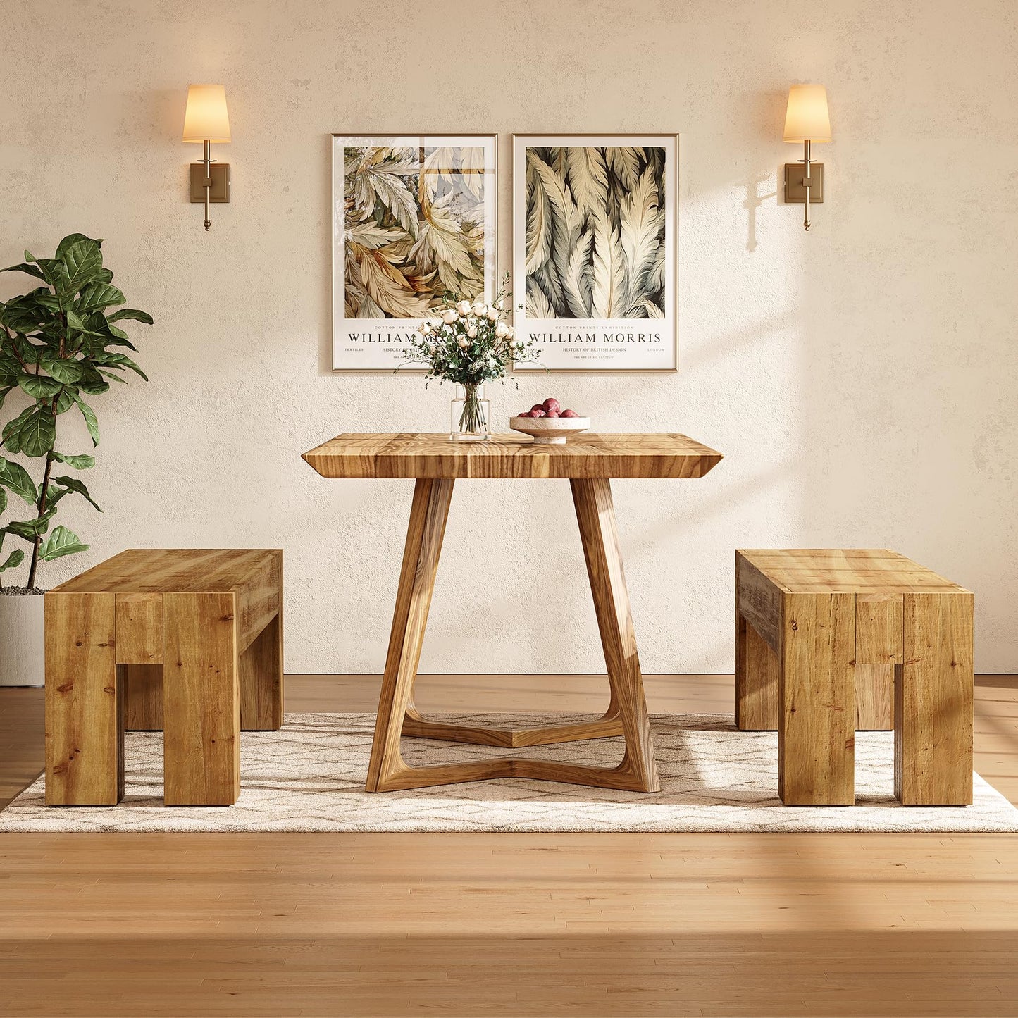 Solid Wood Dining Bench, Farmhouse Heavy Duty Kitchen Table Bench Seat with Sturdy Frame for Dining Room, Kitchen, Entryway (Rustic Brown)