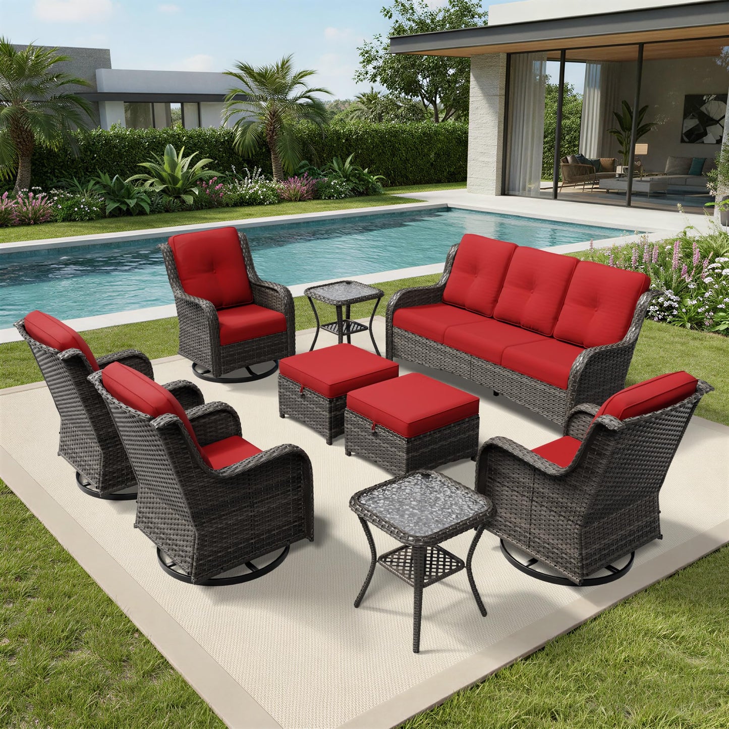 Joyside Patio Chairs Set of 2, Wicker Patio Furniture with High Back, Deep Seating, Wide Armrest, Thickened Cushions, Outdoor Rattan Furniture for Deck, Porch Use