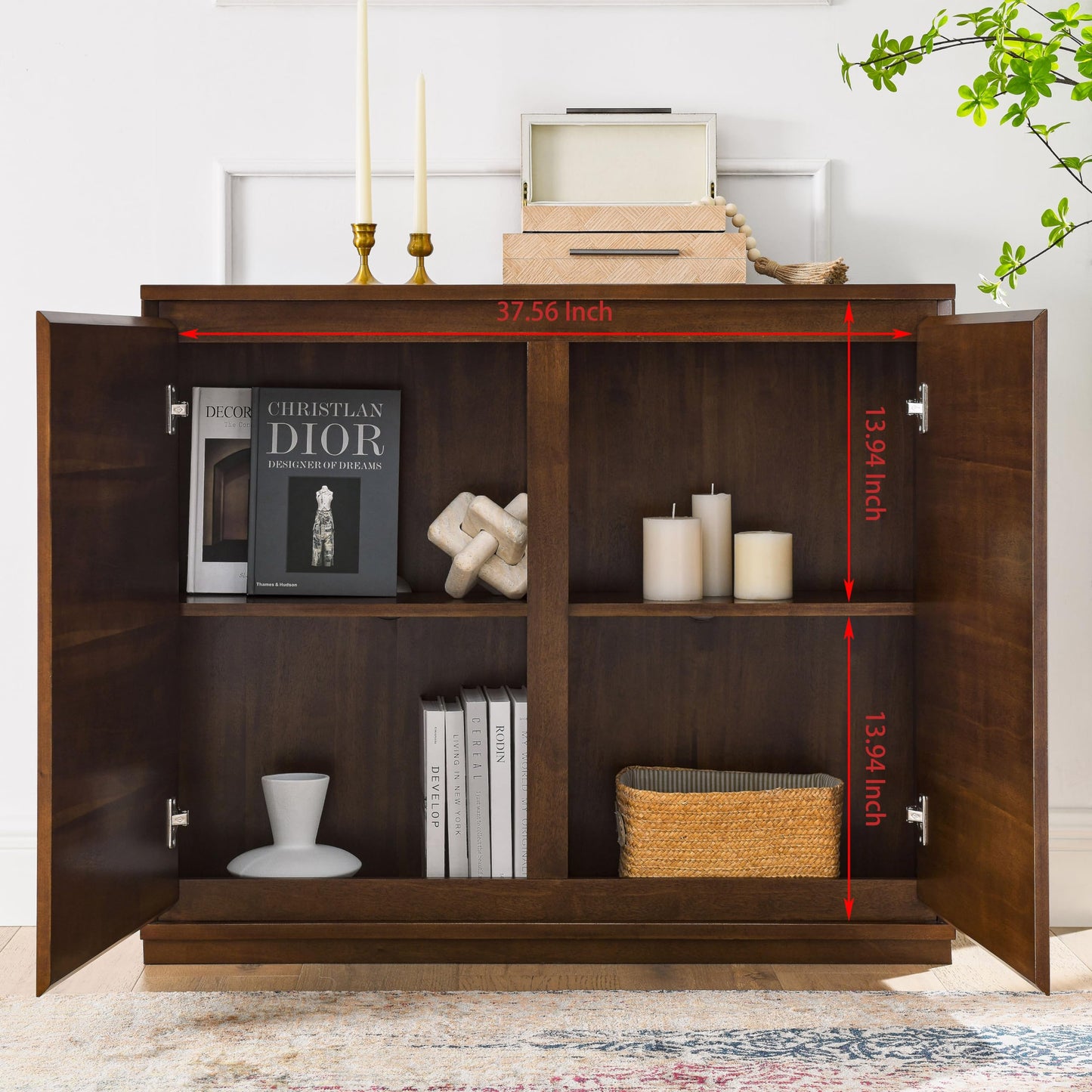 LKTART Mid Century Modern Sideboard Buffet Cabinet, Narrow Walnut Sideboard,Wood Storage Cabinet Credenza with 2 Doors for Living Room, Kitchen, Entryway, Hallway(9.25" D*39" L)