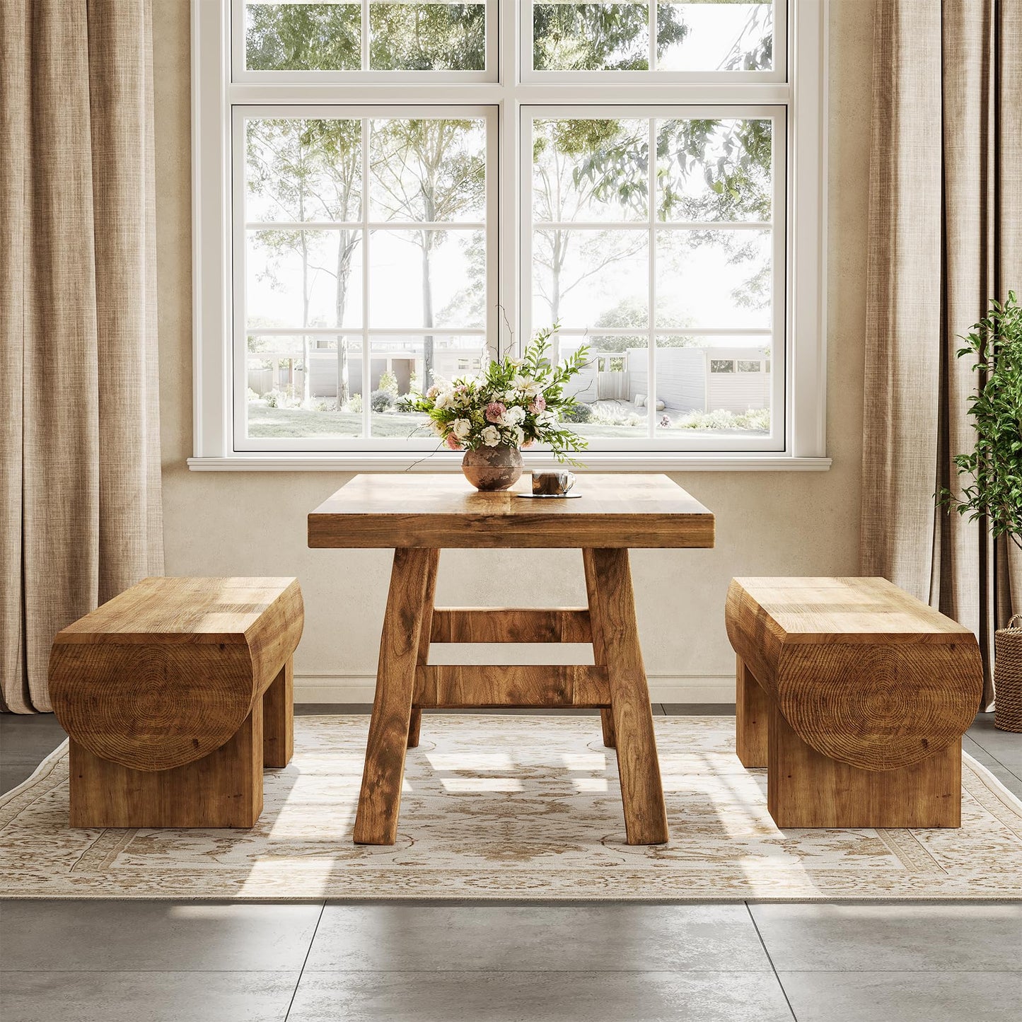 Solid Wood Dining Bench, 47" Farmhouse Indoor Entryway Shoe Bench, Kitchen Bench for Dining Room, Living Room, Hallway (1, Brown)