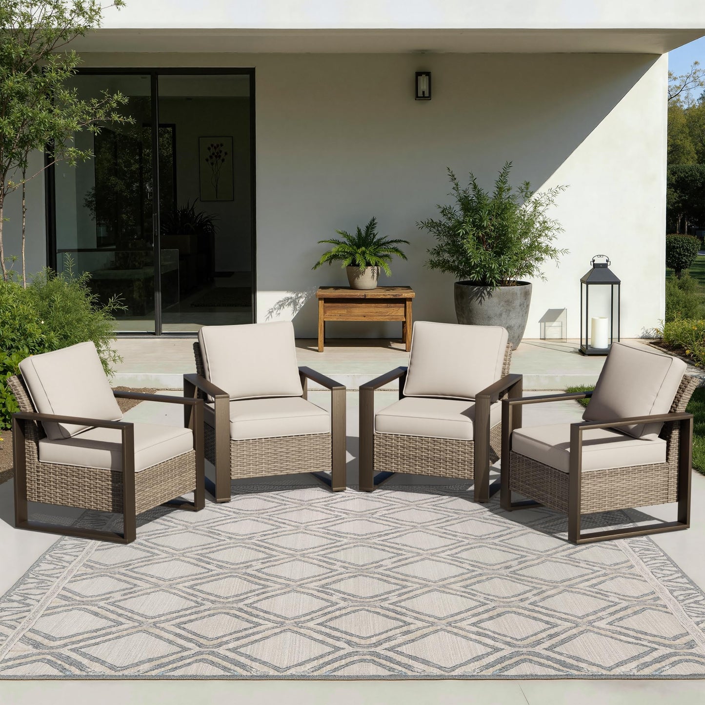 Joyside Outdoor Patio Swivel Rocker Chairs, 3 Pieces Wicker Furniture Set, 2 Swivel Rocking Chairs and 1 Table, Metal Wide Armrest, Thick Cushions and Deep Seating for Garden, Backyard, Porch, Deck