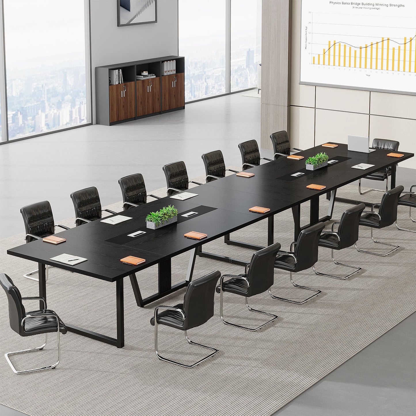 Tribesigns 8FT Conference Table, 94.49 L x 47.24 W x 29.53 H Inches Large Meeting Podcast Table for 10 People, Business Style Wooden Training Table with Strong Metal Frame for Office Conference